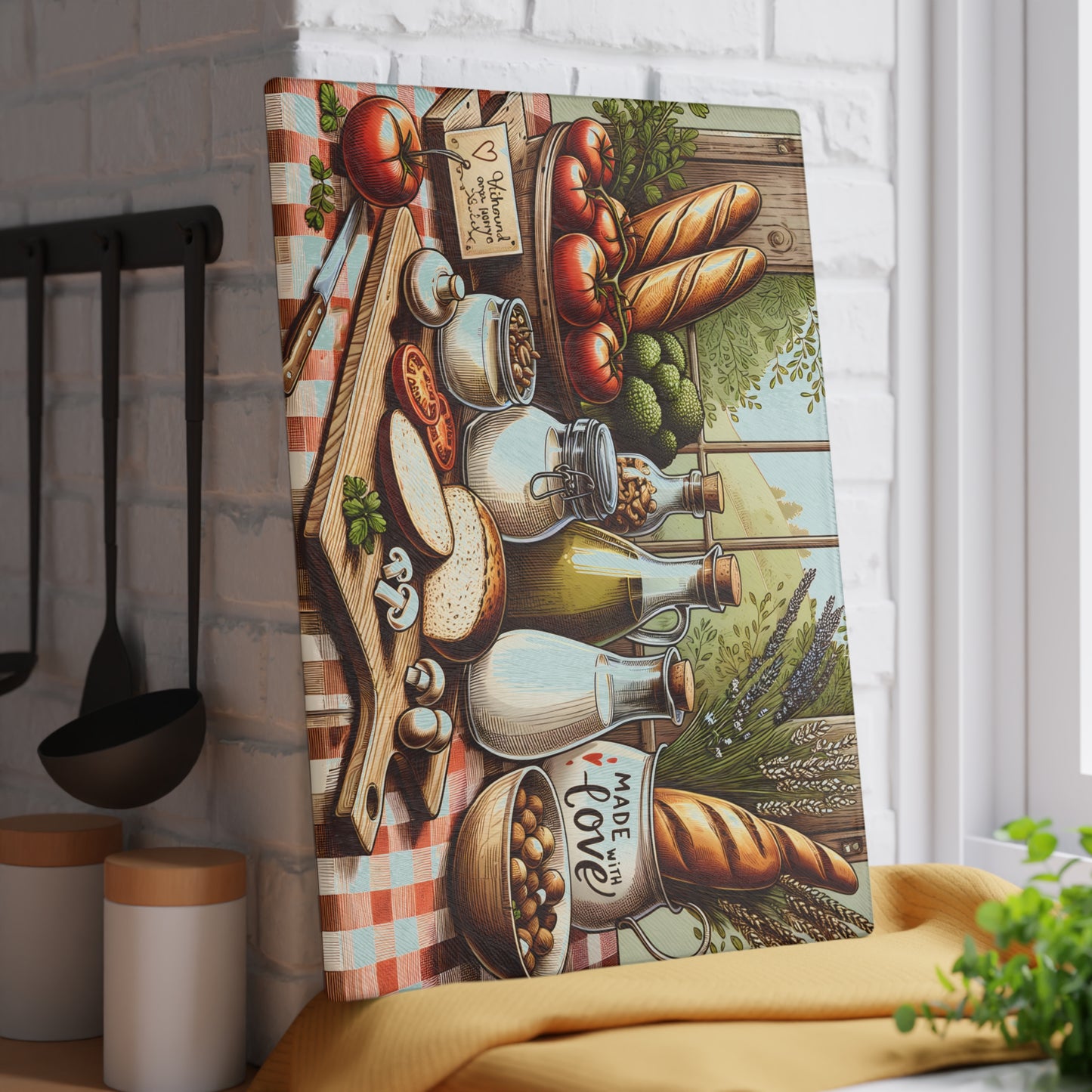 Tabla de cortar de cocina con ingredientes frescos de granja: un toque rústico para tu espacio culinario