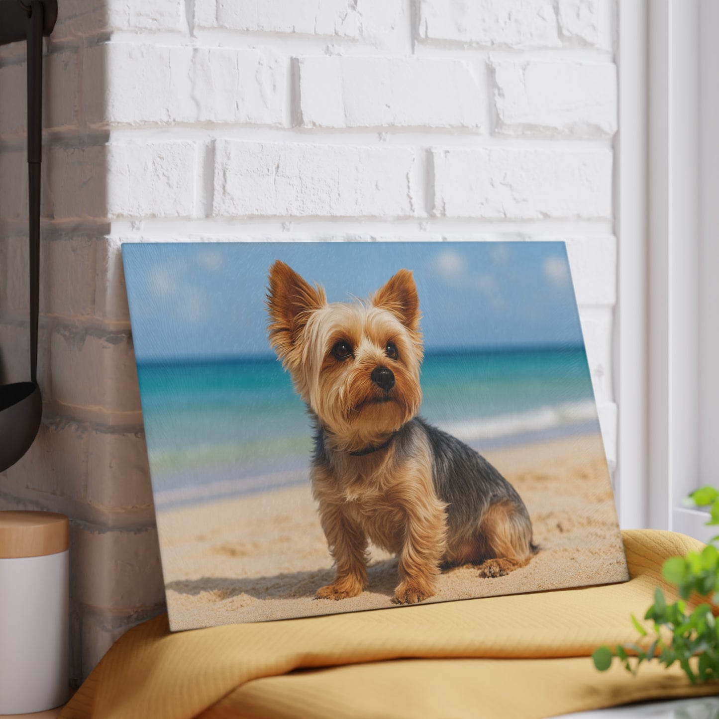 🐾🌊 Yorkie at the Beach Cutting Board – Coastal Charm for Dog Lovers 🐕