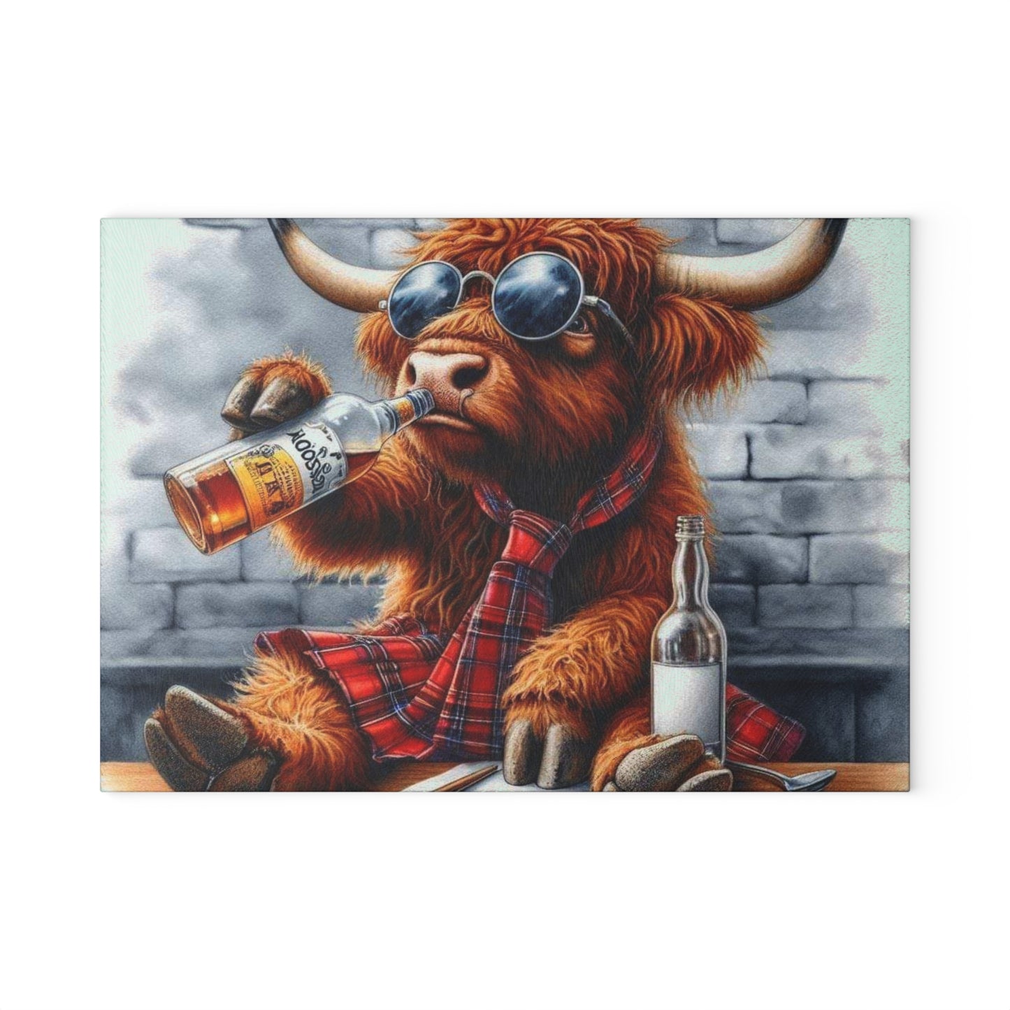 Tabla de cortar de vaca de las Tierras Altas, tabla de cortar de vidrio templado, tabla de charcutería, tabla de cortar, regalo de inauguración de la casa, tabla de cortar personalizada