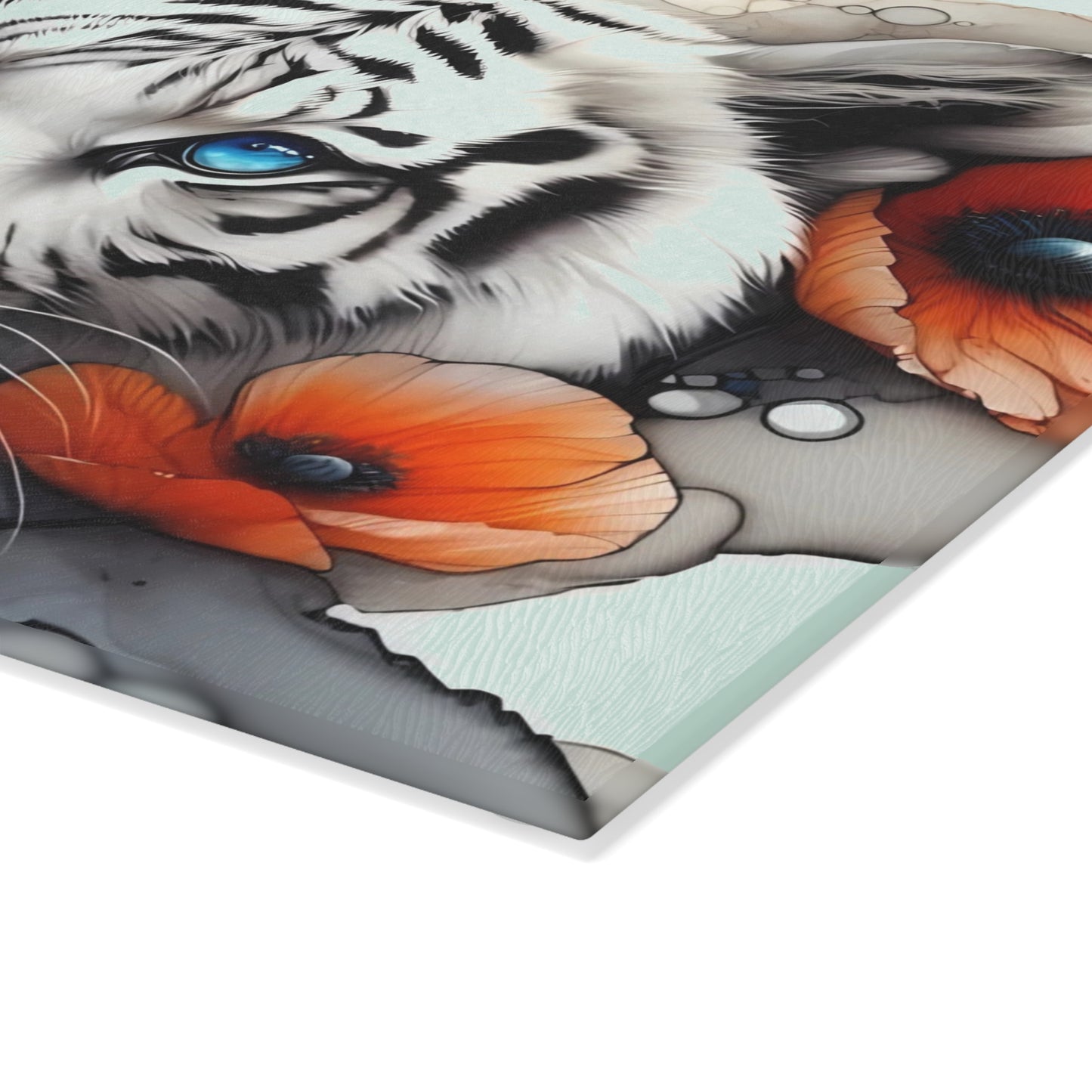 🐅 White Tiger Floral Cutting Board – Fierce Elegance for Your Kitchen