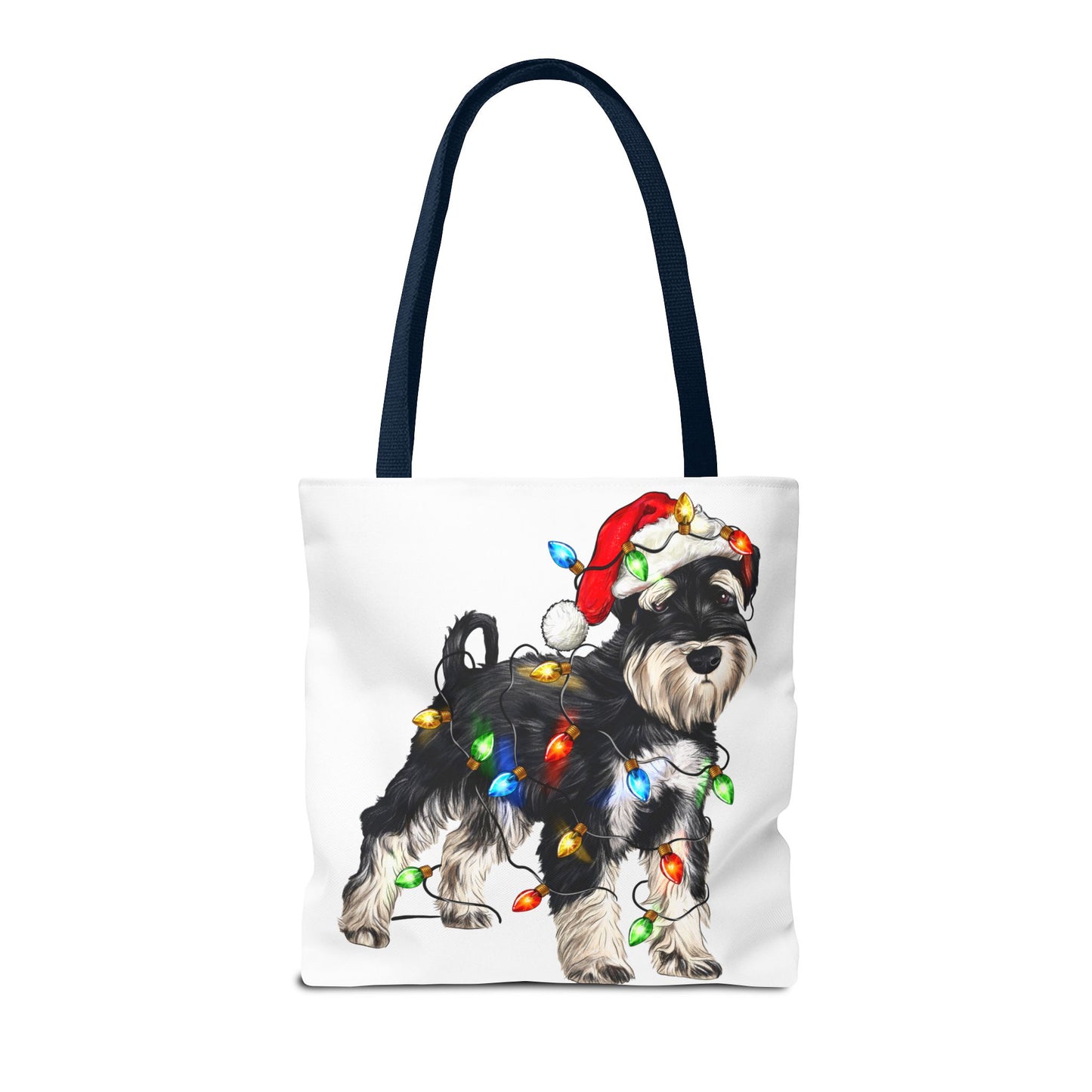 🎄 I Love My Schnauzer Tote Bag – Christmas Lights & Holiday Woofs 🐾