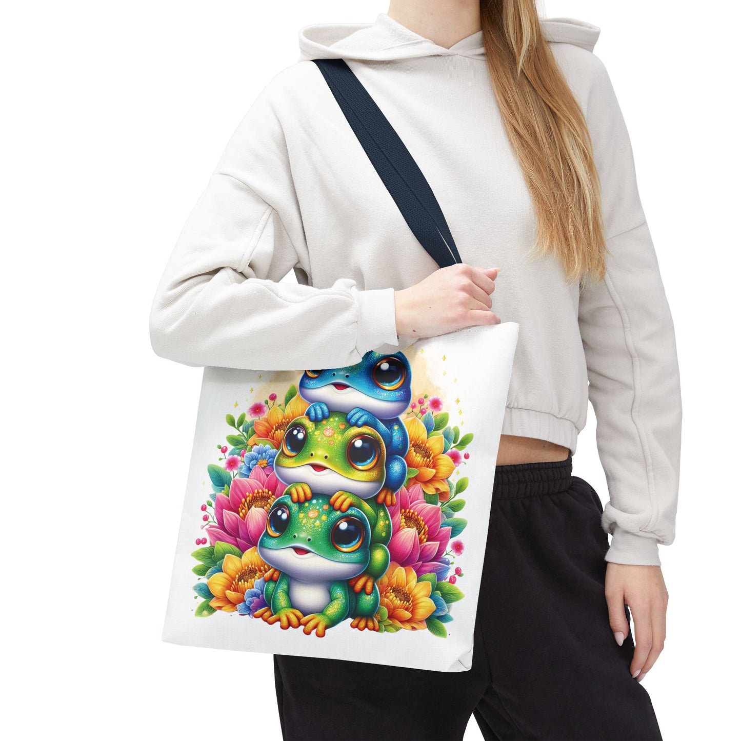 ๐ธ Stacked Frogs Floral Tote Bag โ Colorful Whimsy for Every Day ๐ธ๐