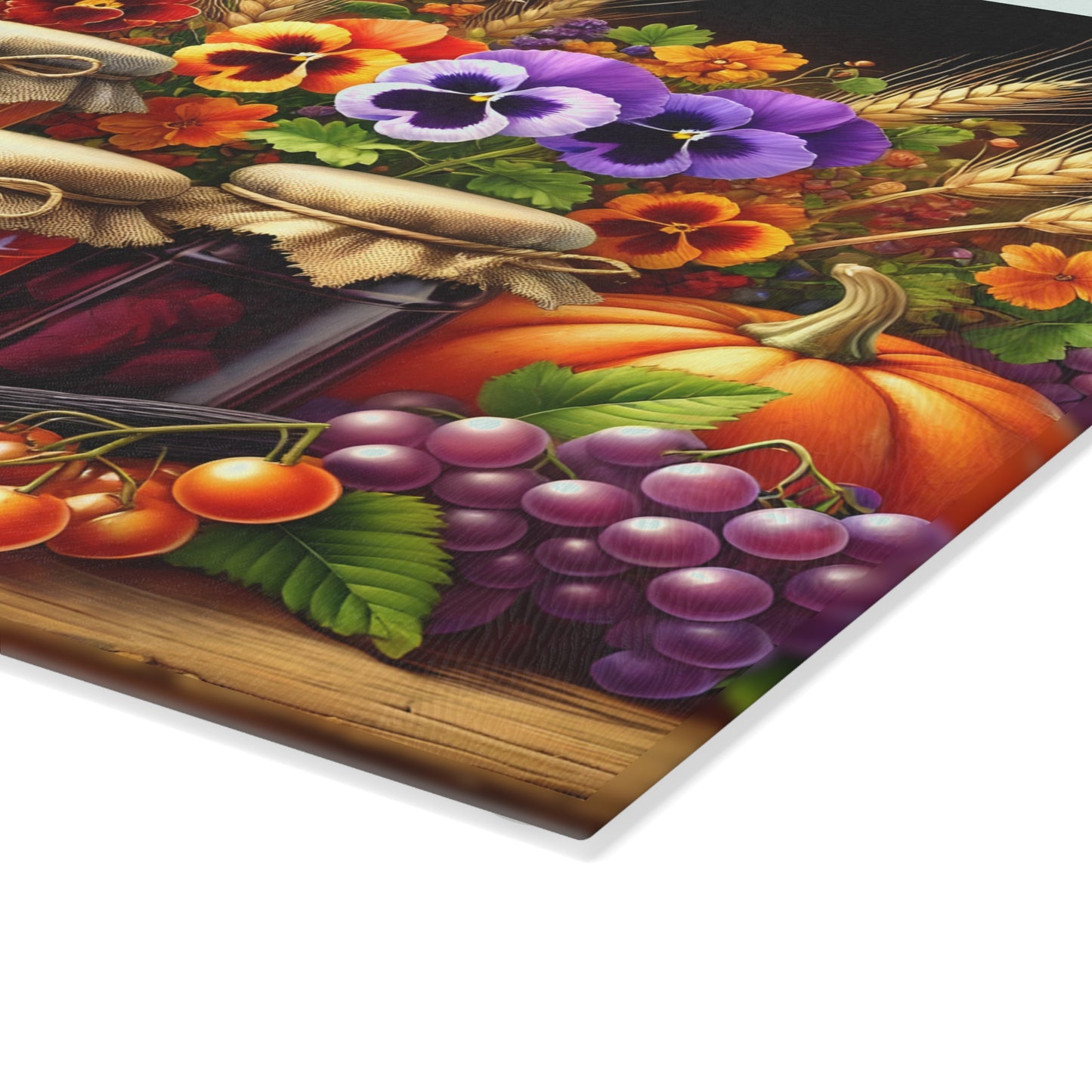Tabla de cortar para la despensa de la cosecha otoñal: encanto rústico con delicias florales y frutales