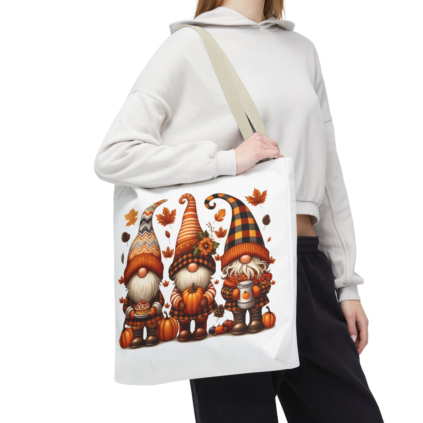 🍁 Autumn Gnome Trio Tote Bag – Cozy Fall Charm with Pumpkin Spice Magic