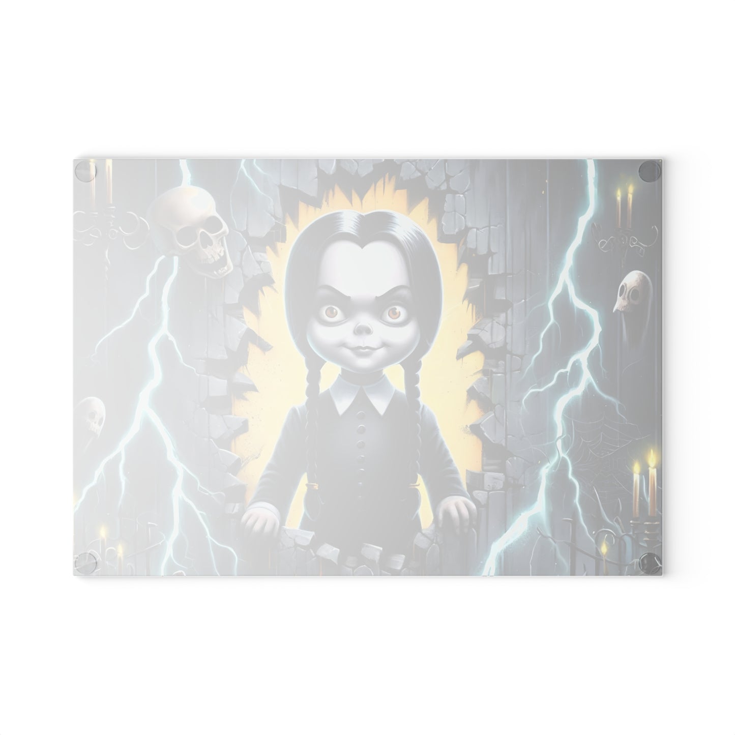 ⚡ Gothic Lightning Girl Cutting Board – Spooky Cool Vibes with Skulls, Candles & Bold Attitude 💀🌩️