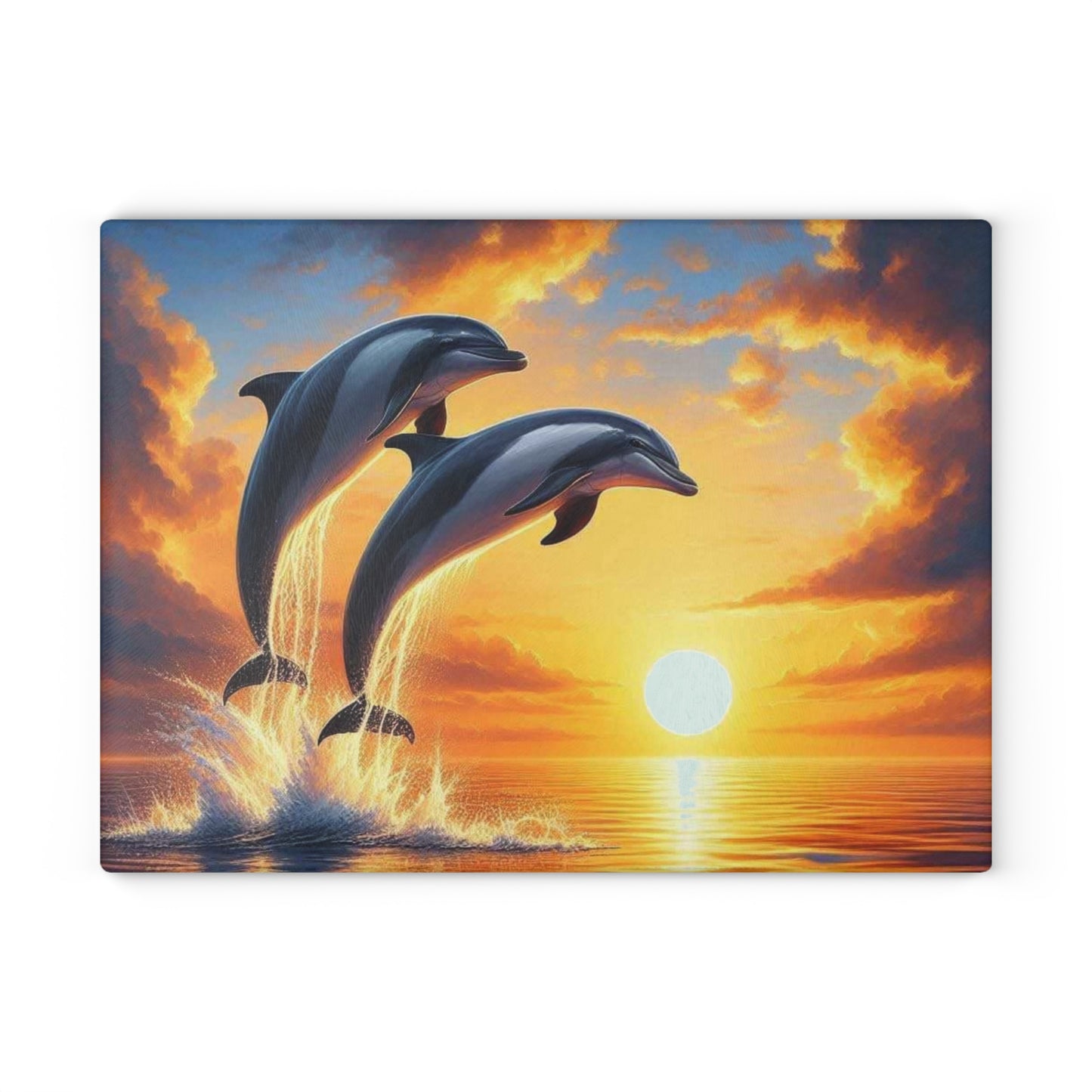 Tabla de cortar con forma de delfín, decoración de casa de playa, tabla de cortar de vidrio templado, amantes del océano, amantes del atardecer, regalo para amantes de los delfines, tabla de charcutería.