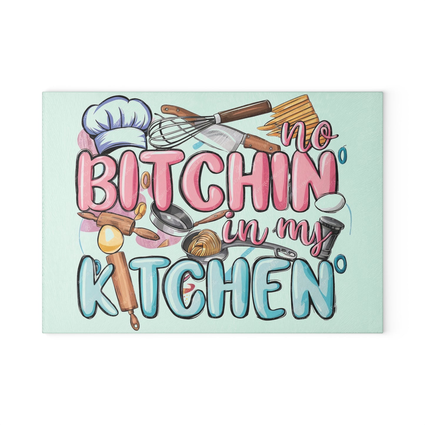 😆 No Bitchin' In My Kitchen Cutting Board – Sassy Kitchen Humor with Whisks, Eggs & Attitude 🍳💁♀️