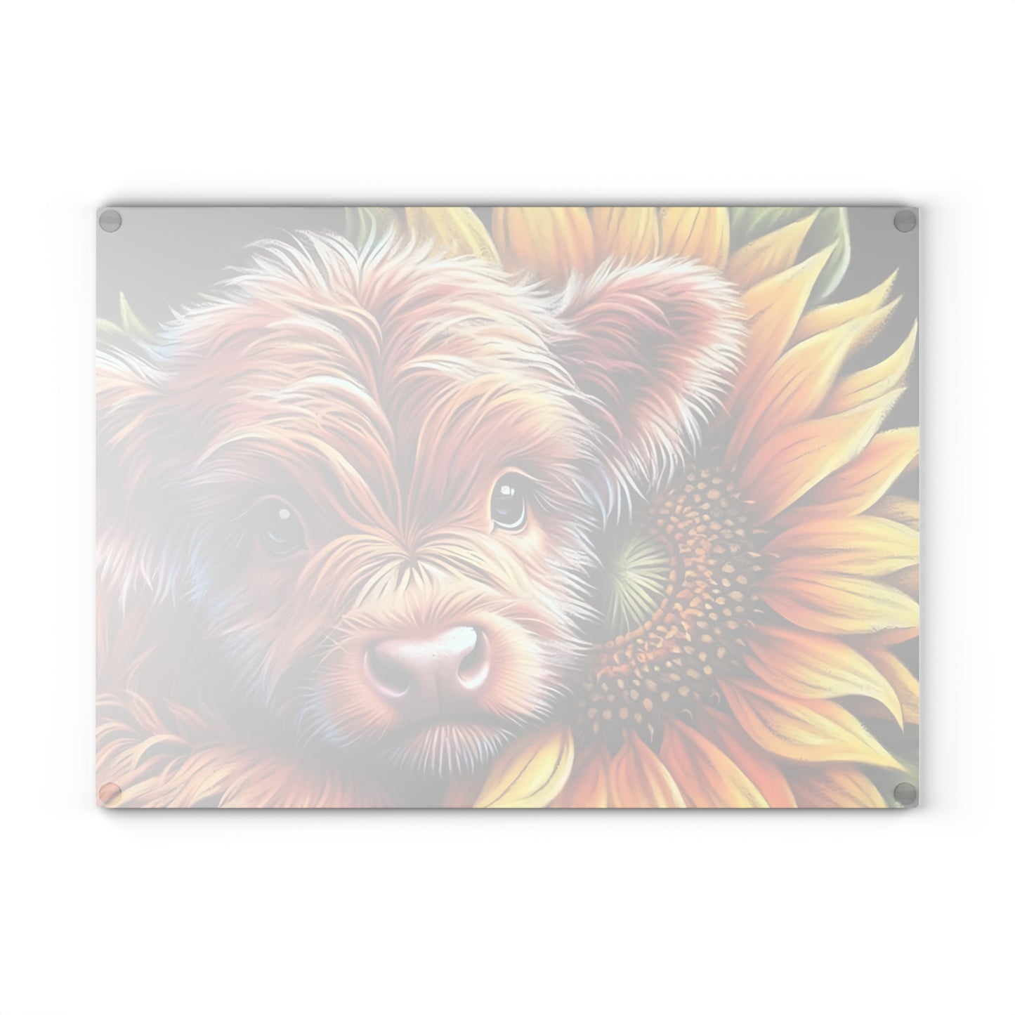 🌻 Highland Cow with Sunflower Glass Cutting Board – Beautifully Detailed Artwork for Your Kitchen 🌟