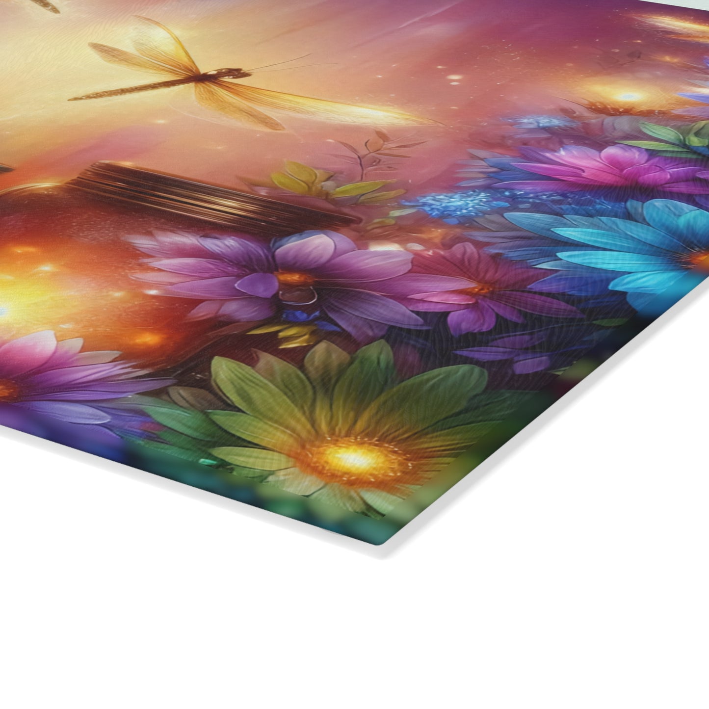 ✨🌸 Enchanted Dragonfly Glow Cutting Board – Magical Floral Garden Elegance 🌸✨