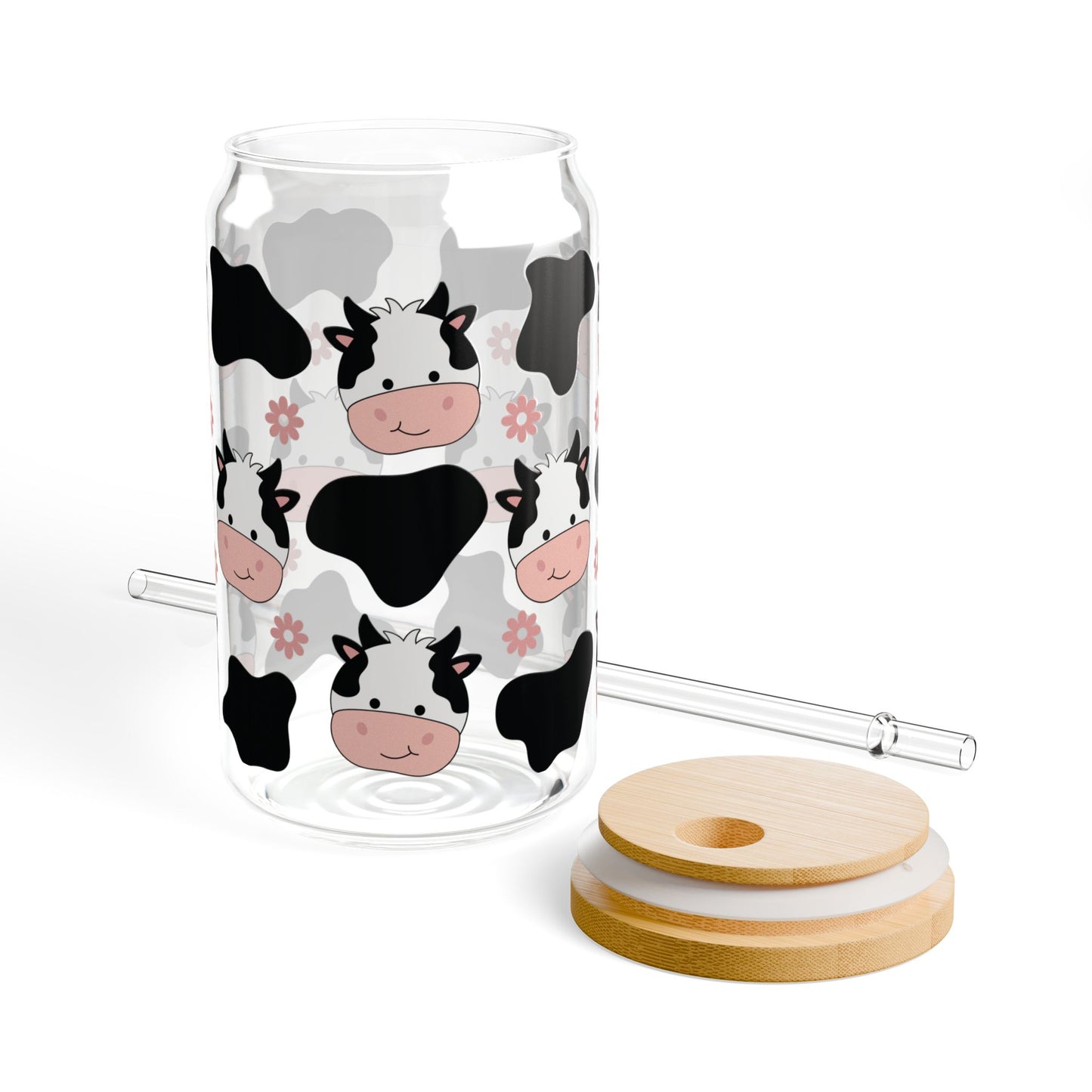 🐮🌸 Cow Print Flower Sipper Glass – Country Cute in Every Sip! 🥤