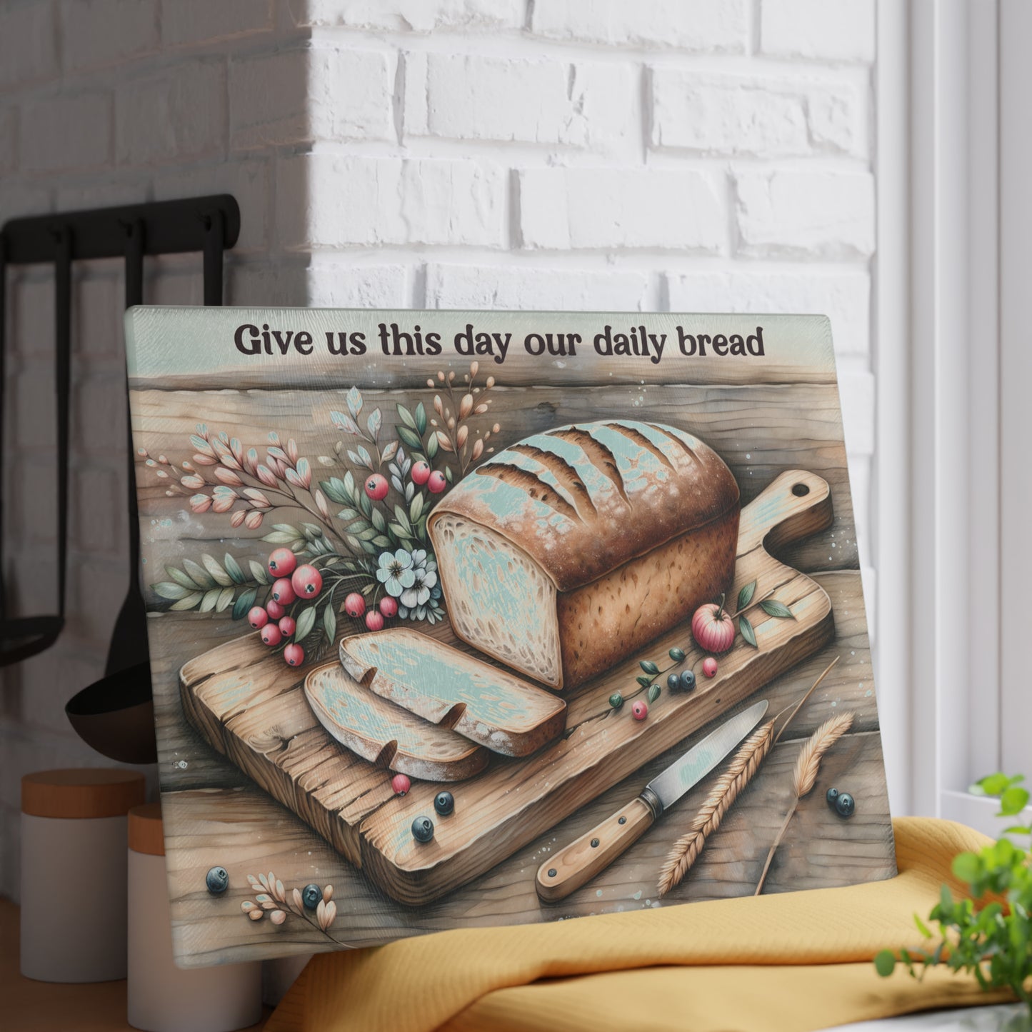 Tabla de cortar "Pan de cada día": arte de cocina rústico inspirado en la fe
