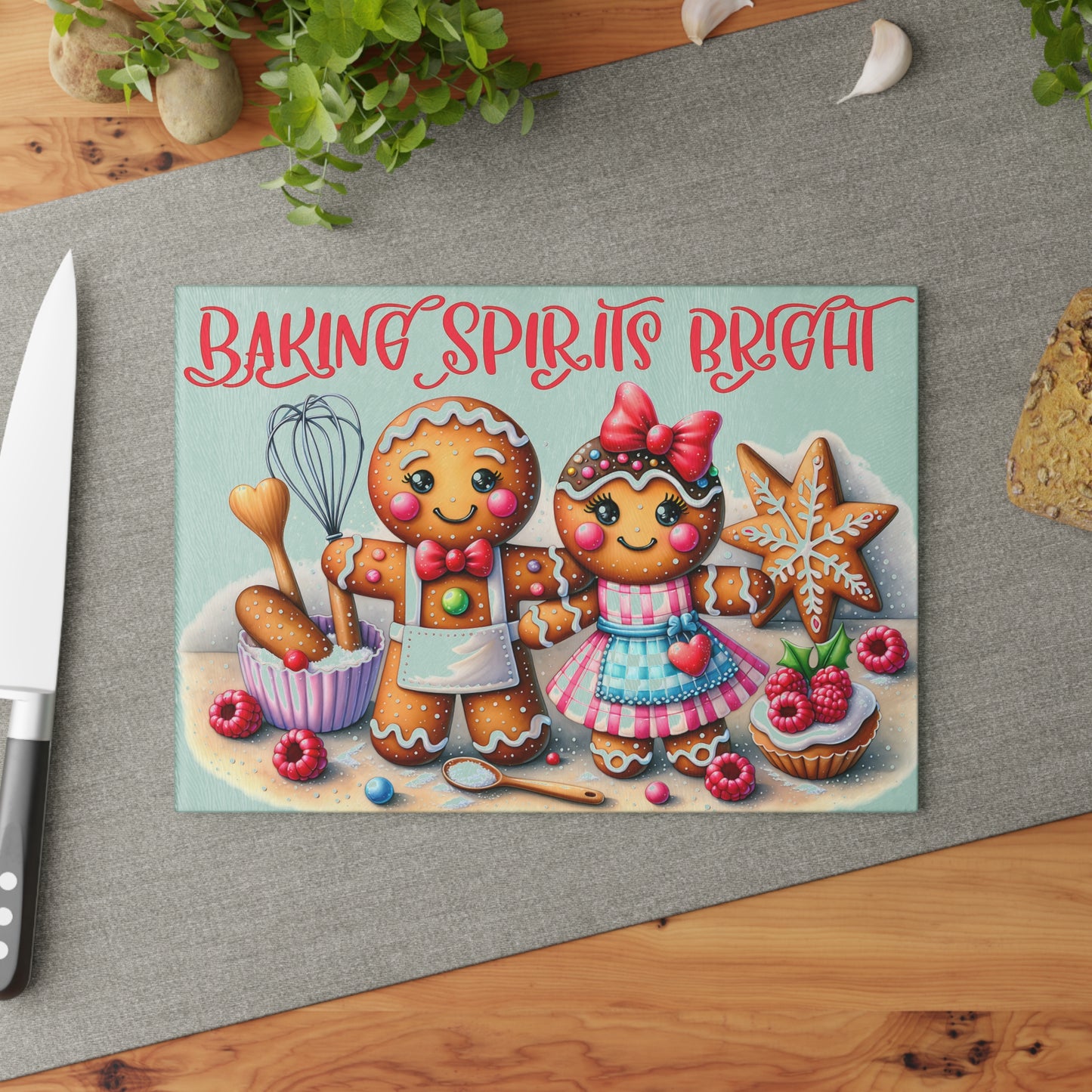 🍪✨ Baking Spirits Bright Gingerbread Couple Cutting Board ✨🍪