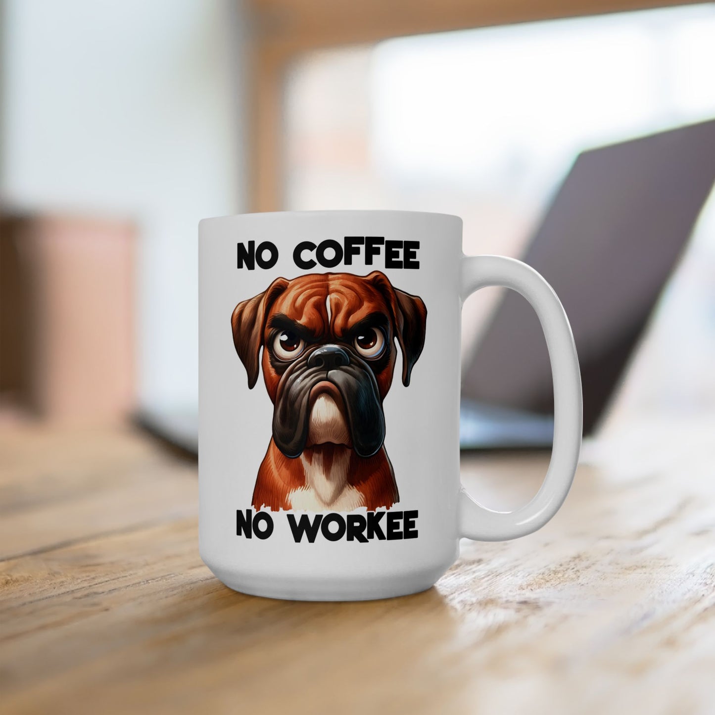 🐶 Sin café, no hay trabajo – Divertida taza de perro bóxer para amantes del café ☕