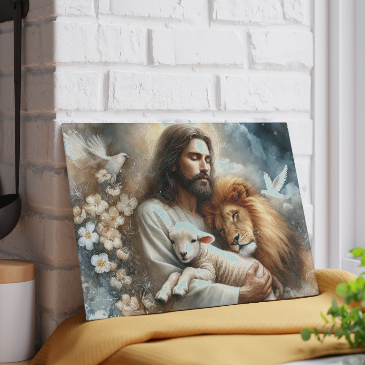 Tabla de cortar de Jesús, tabla de cortar de vidrio templado, tabla de charcutería, tabla de cortar, regalo de inauguración de la casa, tabla de cortar personalizada