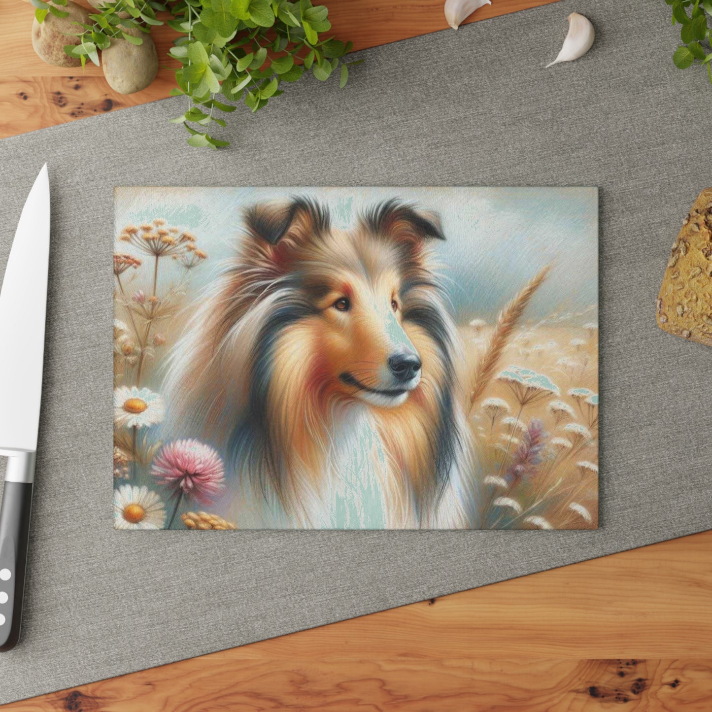 🐾 Sheltie Wildflower Cutting Board – Graceful Collie Charm for Your Kitchen 🌼
