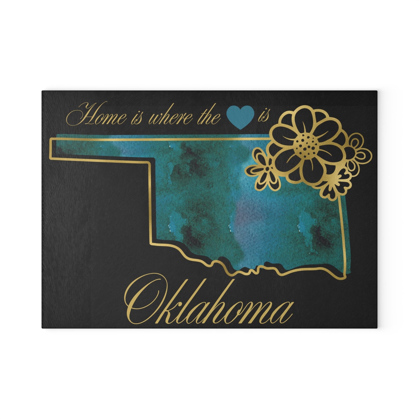 💙 Oklahoma State Cutting Board – Turquoise Heartland Charm with Golden Touch