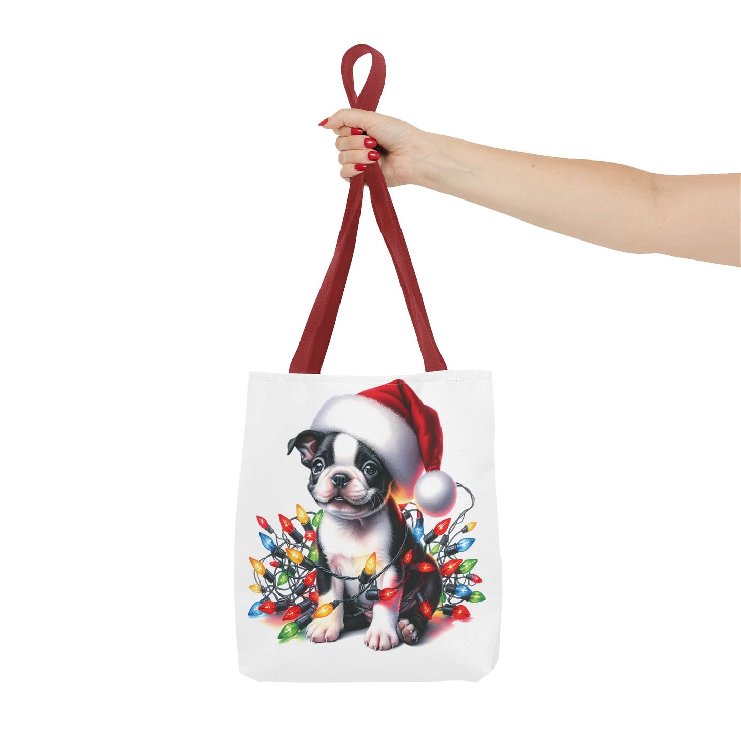 👜 Boston Terrier Christmas Lights Tote Bag – Holiday Sparkle Meets Puppy Love 🎄