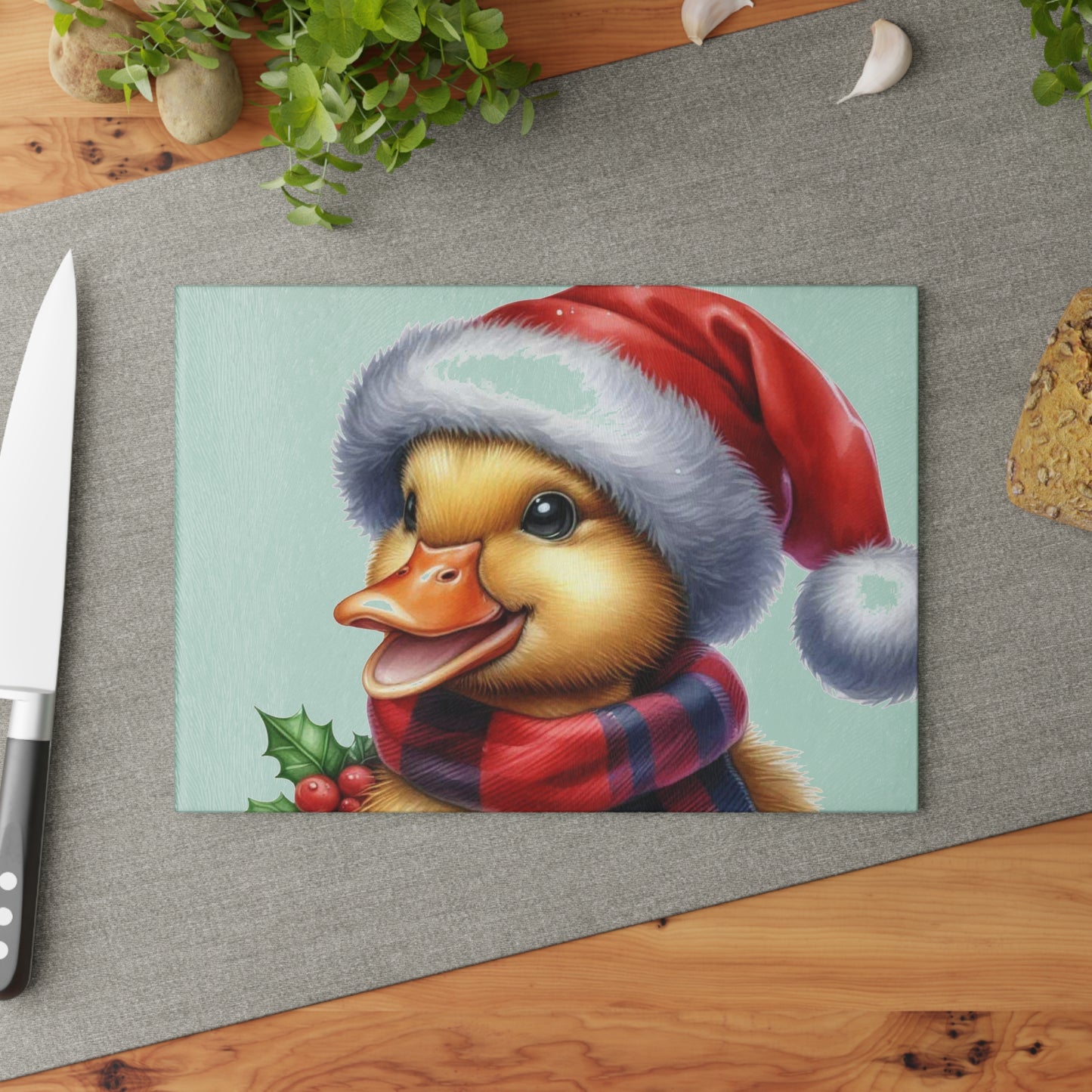 🎄 Merry Duckmas – Holiday Duckling in Santa Hat Cutting Board