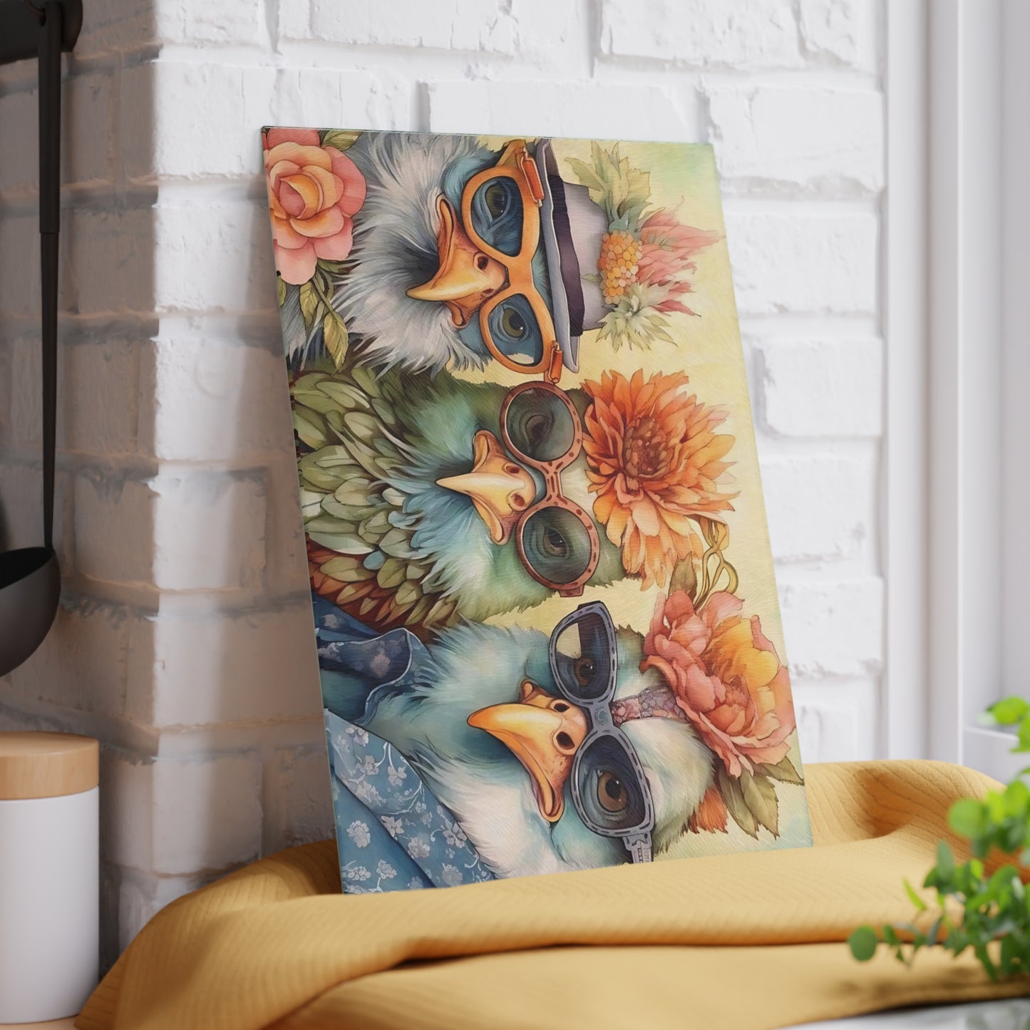 🕶️🌸 Feathered Friends Fun – Whimsical Birds Glass Cutting Board with Style and Sass 🐦