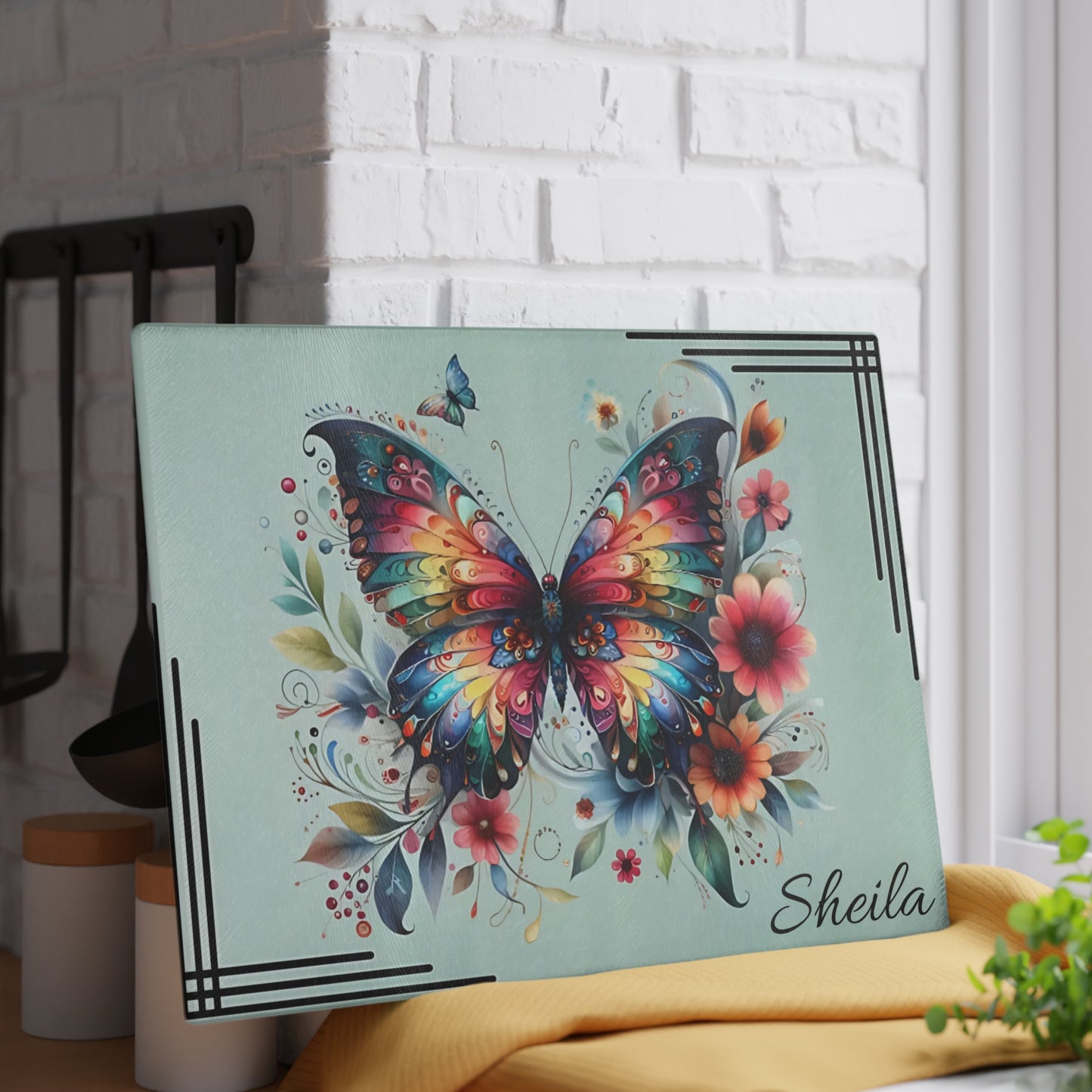Tabla de cortar personalizada, regalo de boda, regalo de cumpleaños para mujer, nueva decoración para el hogar, tabla de cortar personalizada, diseño personalizado, mariposa, regalo personalizado para ella