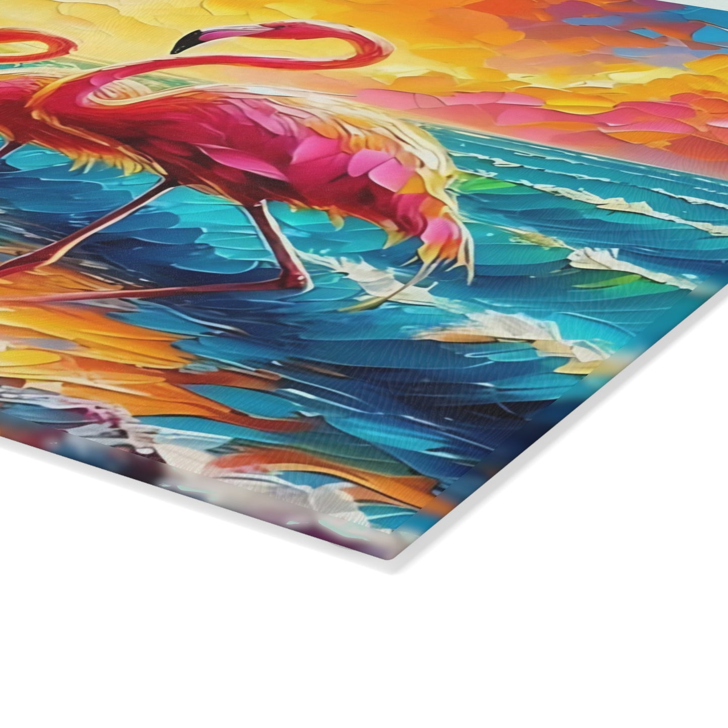 Tabla de cortar - Tabla de cortar de vidrio templado con diseño de flamenco rosa y atardecer en la playa, tabla de charcutería, tabla de cortar, regalo de inauguración de la casa, tabla de cortar personalizada, rústica