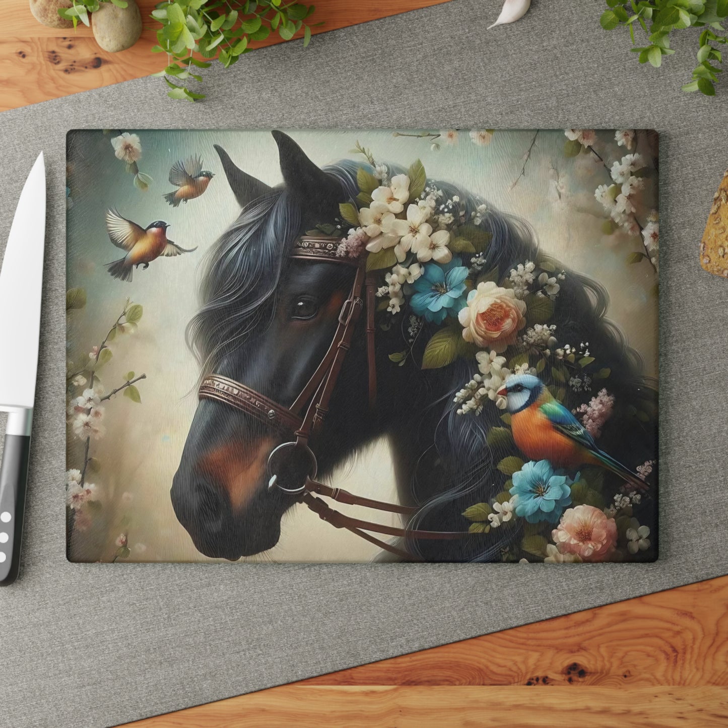 Tabla de cortar de caballo marrón Tabla de cortar de vidrio templado Tabla de charcutería Tabla de cortar Regalo de inauguración de la casa Tabla de cortar personalizada