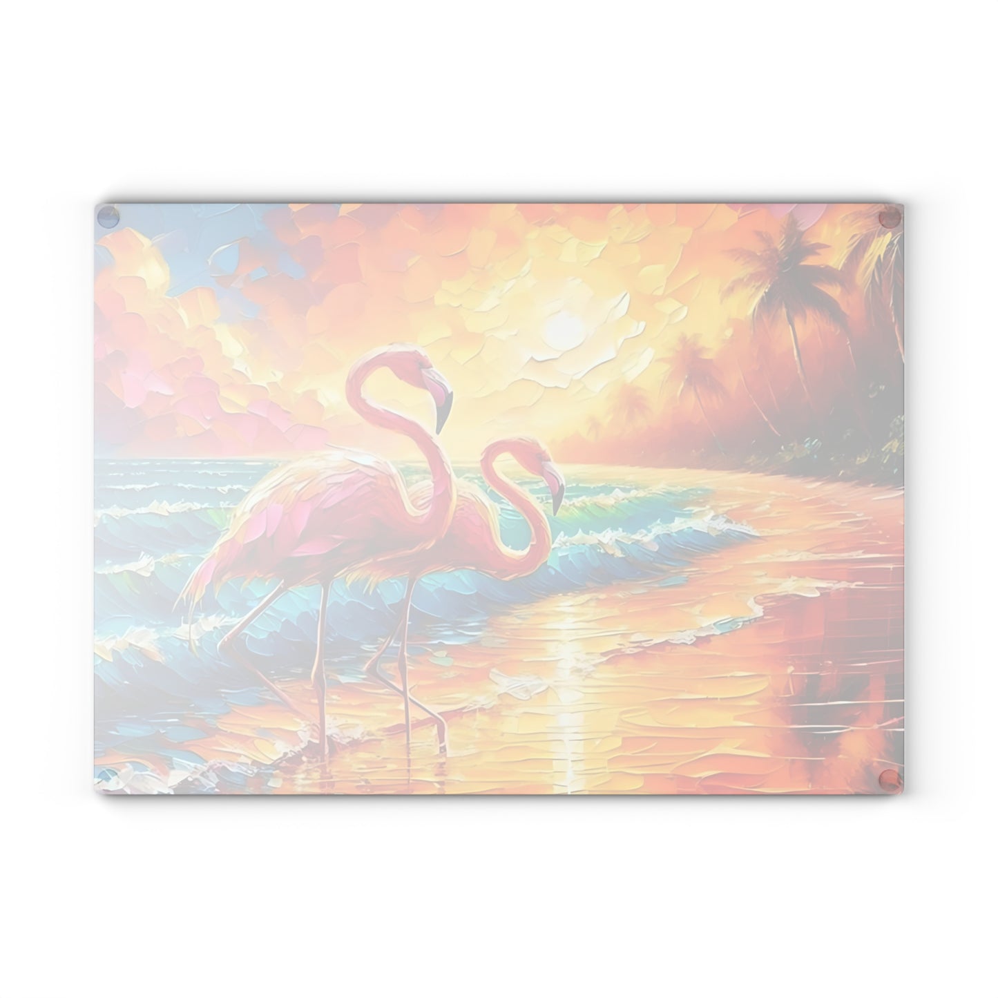 Tabla de cortar - Tabla de cortar de vidrio templado con diseño de flamenco rosa y atardecer en la playa, tabla de charcutería, tabla de cortar, regalo de inauguración de la casa, tabla de cortar personalizada, rústica