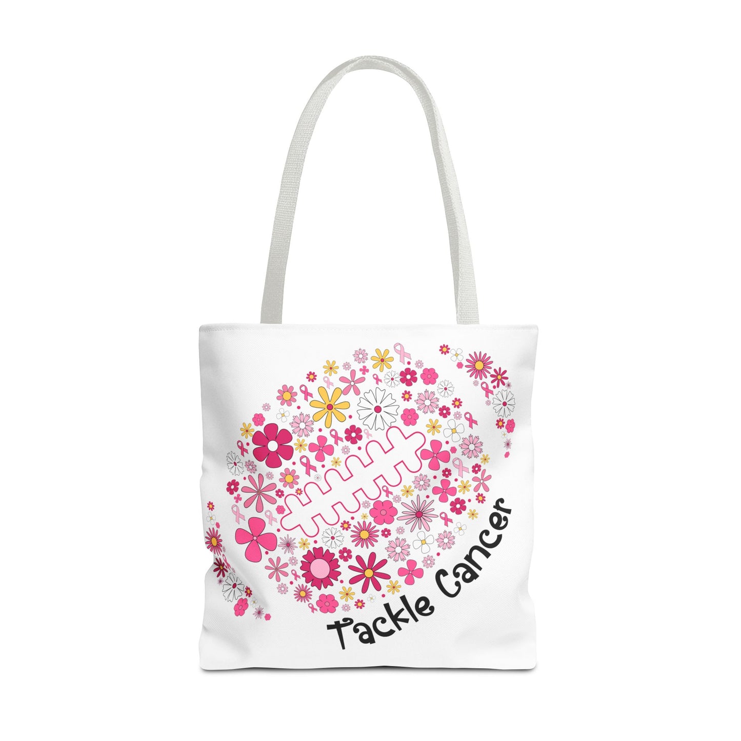 ๐ธ Pink Floral Football Tote Bag โ Game Day Meets Breast Cancer Awareness ๐๐
