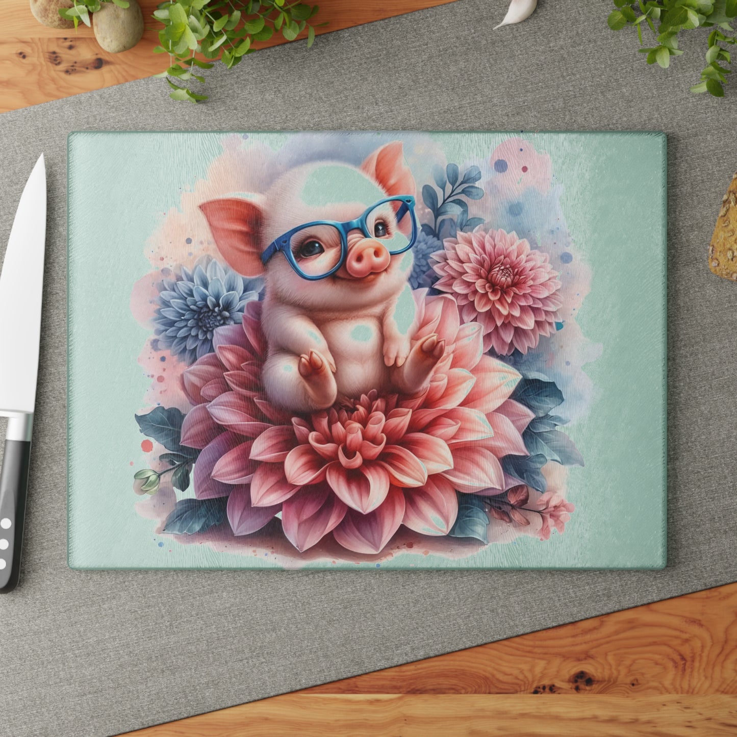 🐷🌸 Adorable Piglet with Glasses Cutting Board – Sweet Farmhouse Charm for Your Kitchen 🌸🐷