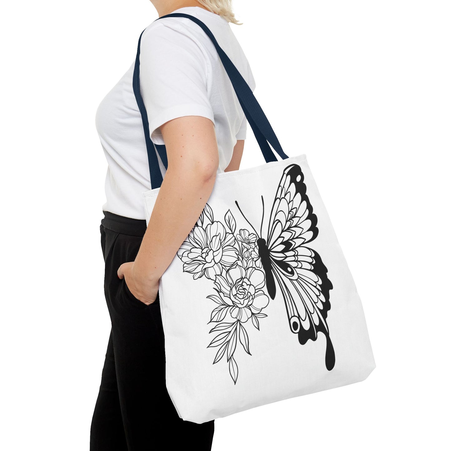 🦋 Black & White Butterfly Floral Tote Bag – Elegant Simplicity in Every Carry 🌸👜