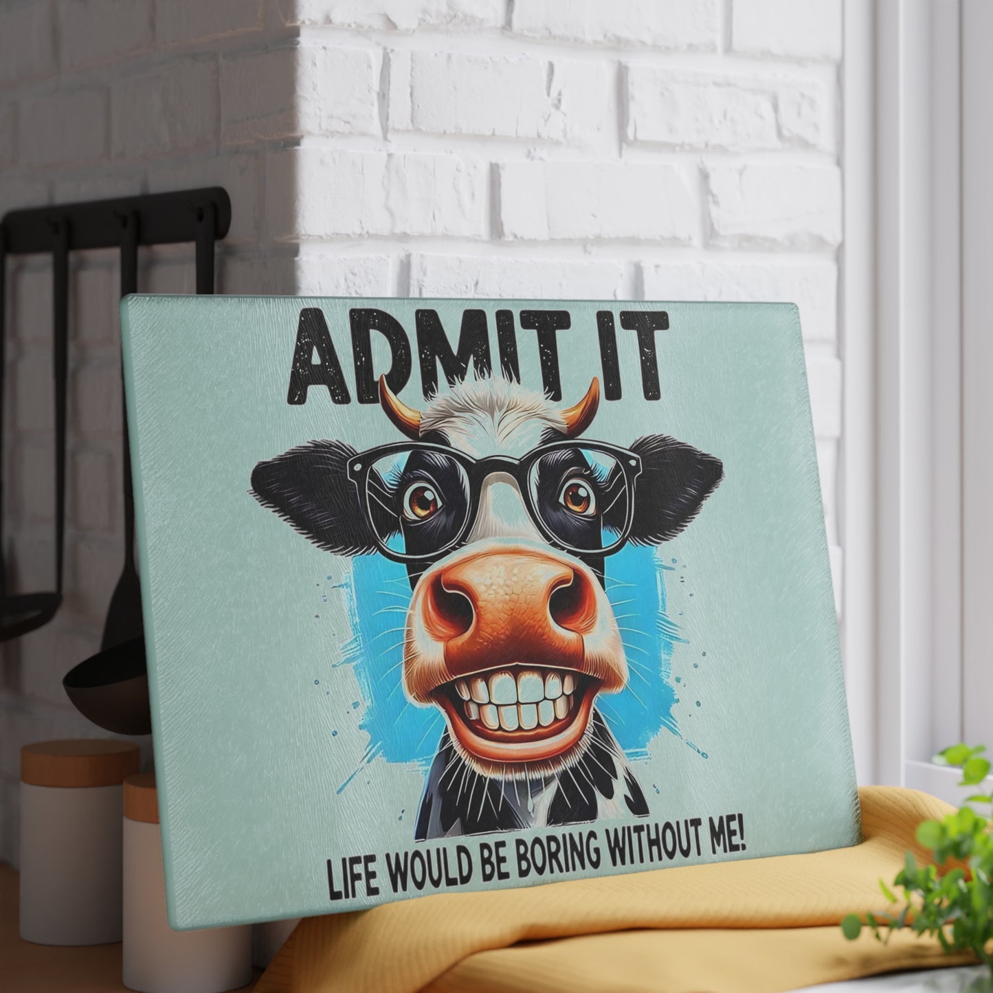 Tabla de cortar de vaca, decoración de cocina divertida, regalo para amantes de las vacas, tabla de cortar de vidrio, accesorio de cocina peculiar, tabla de cortar humorística, decoración de vaca