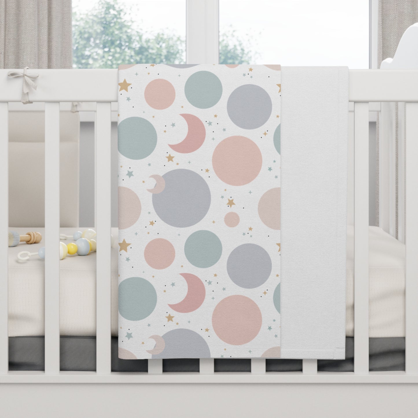 Celestial Moon & Stars Baby Blanket – Ultra-Soft Fleece 30″×40″ | Pastel Planets on Black