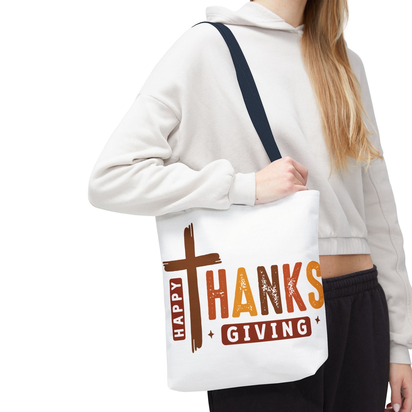 ✝️ Happy Thanksgiving Cross Tote – Faith & Gratitude in Fall Colors 🍂