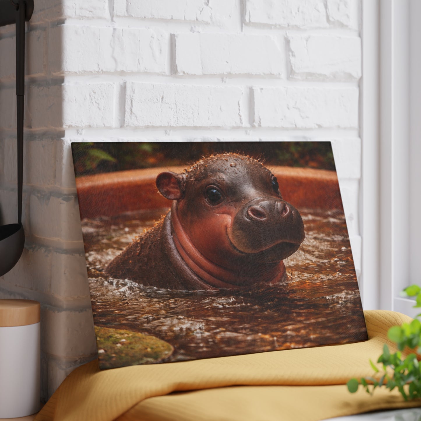 Baby Hippo Glass Cutting Board – Adorable Safari Wildlife Kitchen Decor