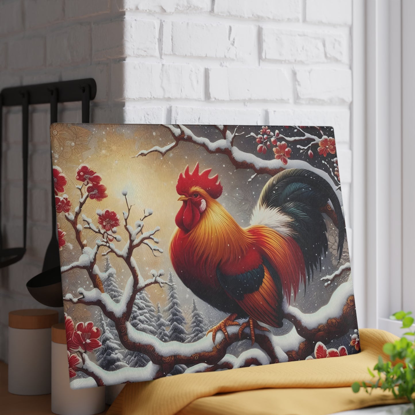 🐓❄️ Winter Rooster Cutting Board – Rustic Charm Meets Seasonal Elegance ❄️🐓