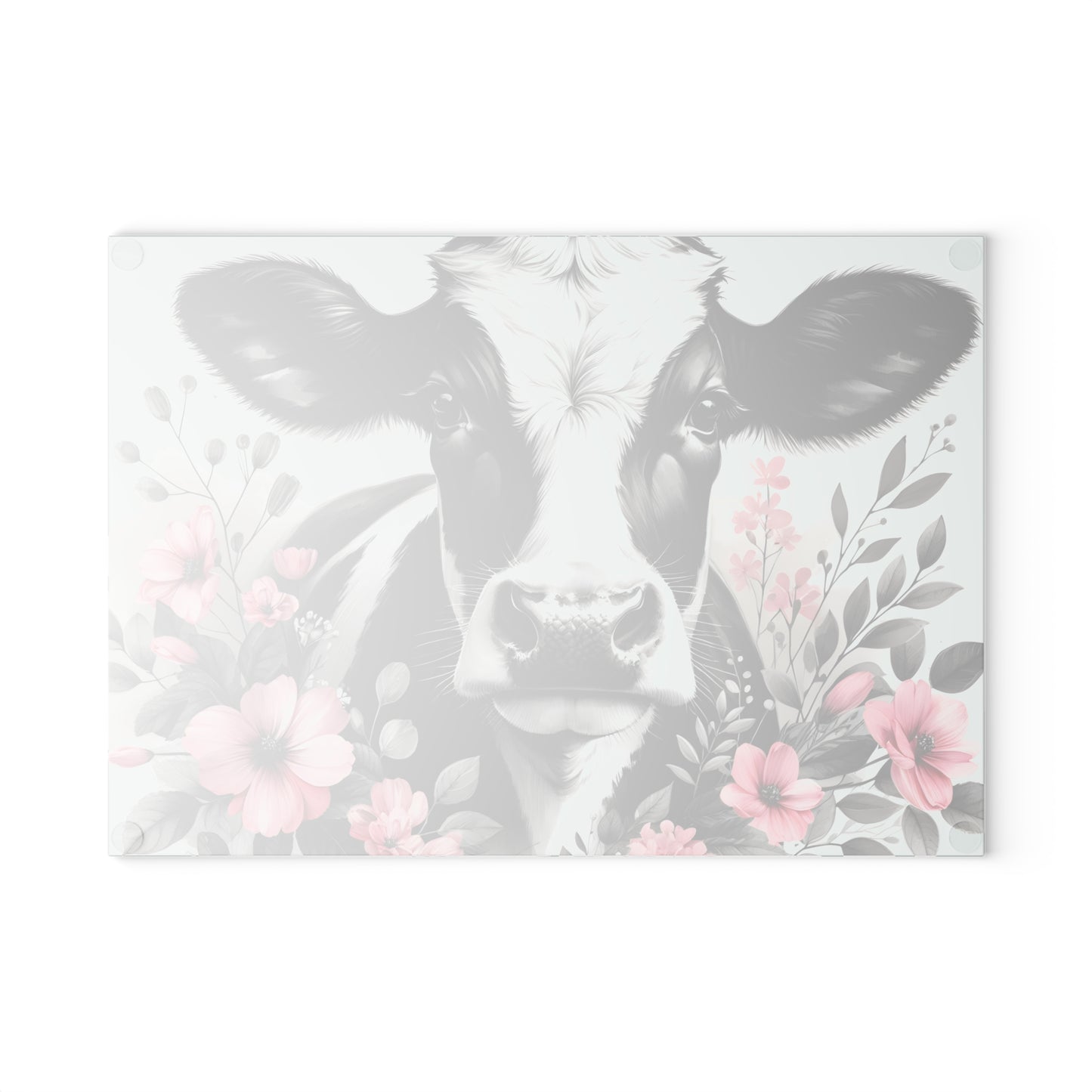 🐄 Blush & Bold Cow Cutting Board – Elegant Florals Meet Farmhouse Chic