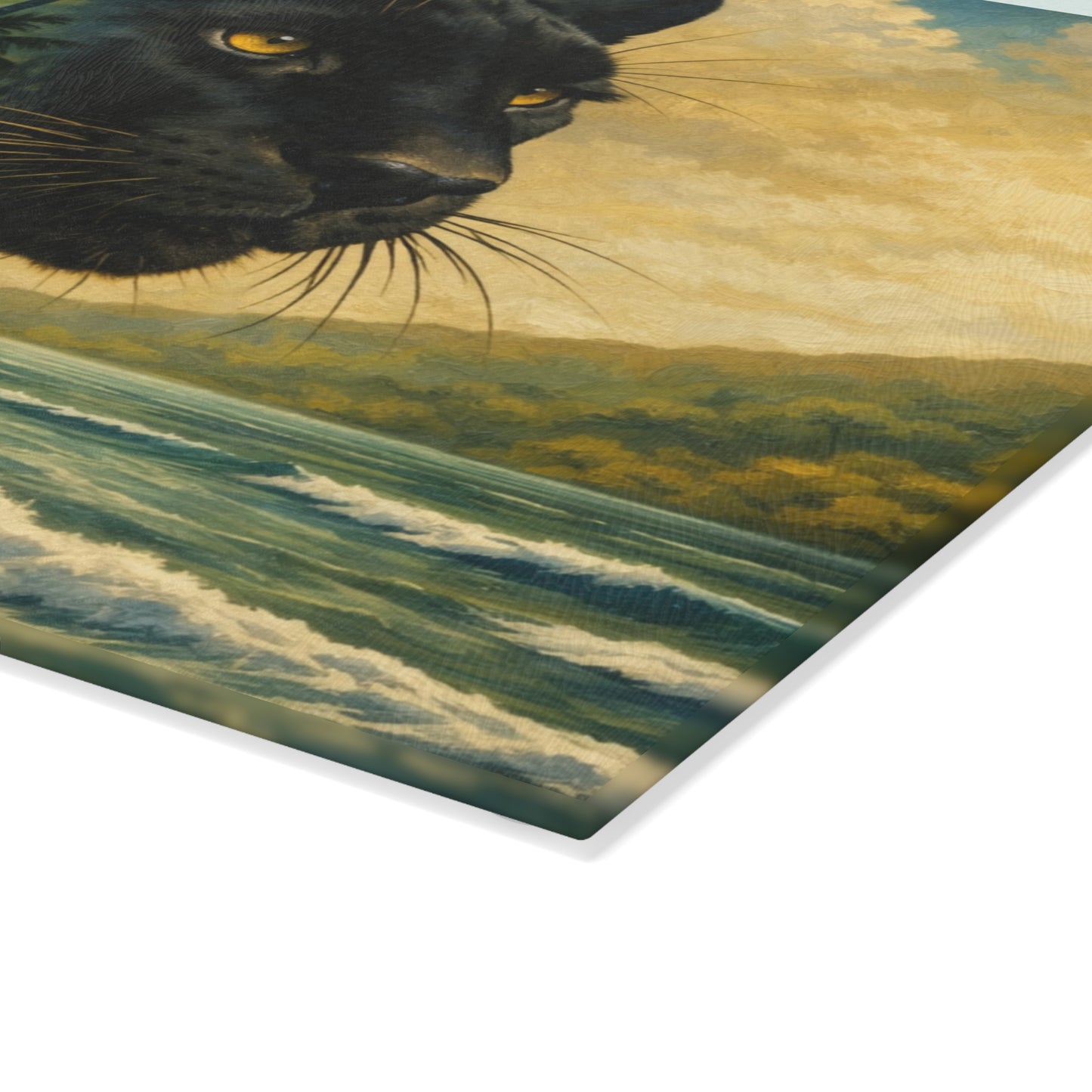 Black Panther Tropical Beach Glass Cutting Board – Exotic Wildlife Coastal Artwork