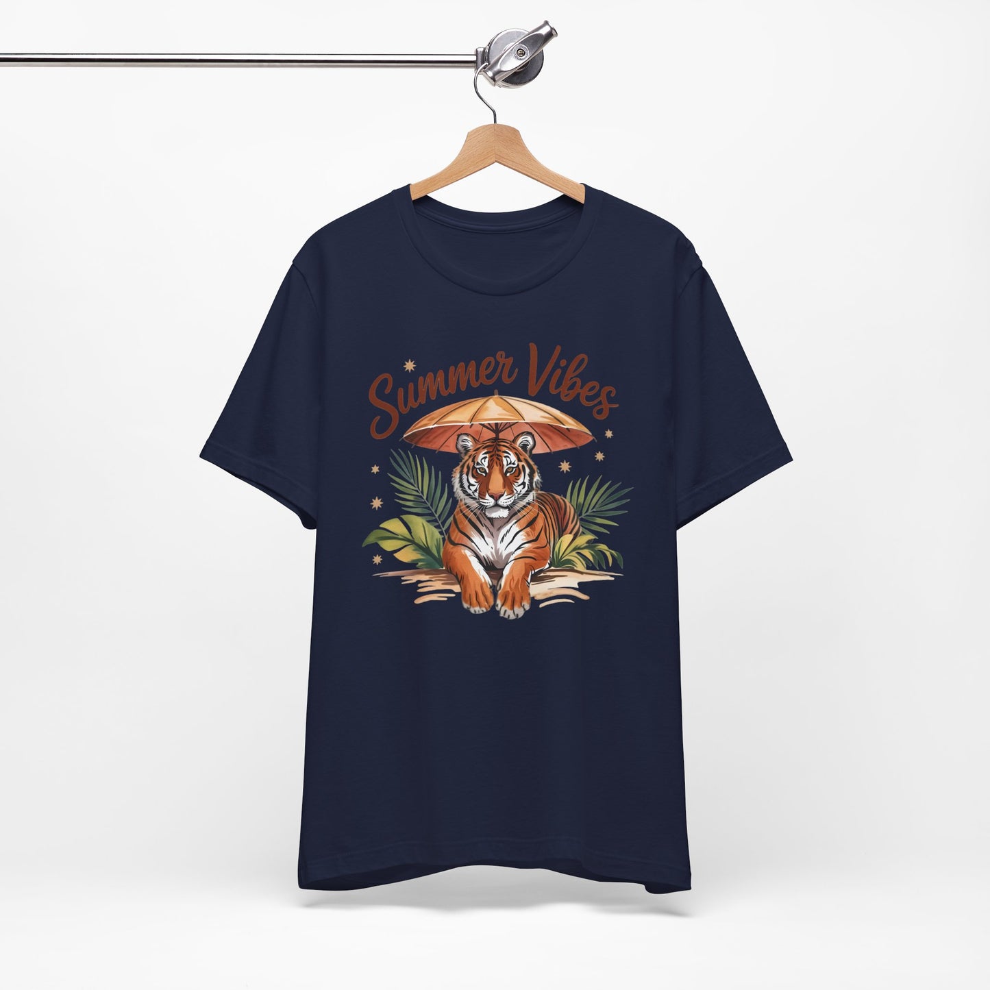 Camiseta Summer Vibes Tiger – Gráfico de palmeras de la selva con paraguas | Múltiples opciones de color