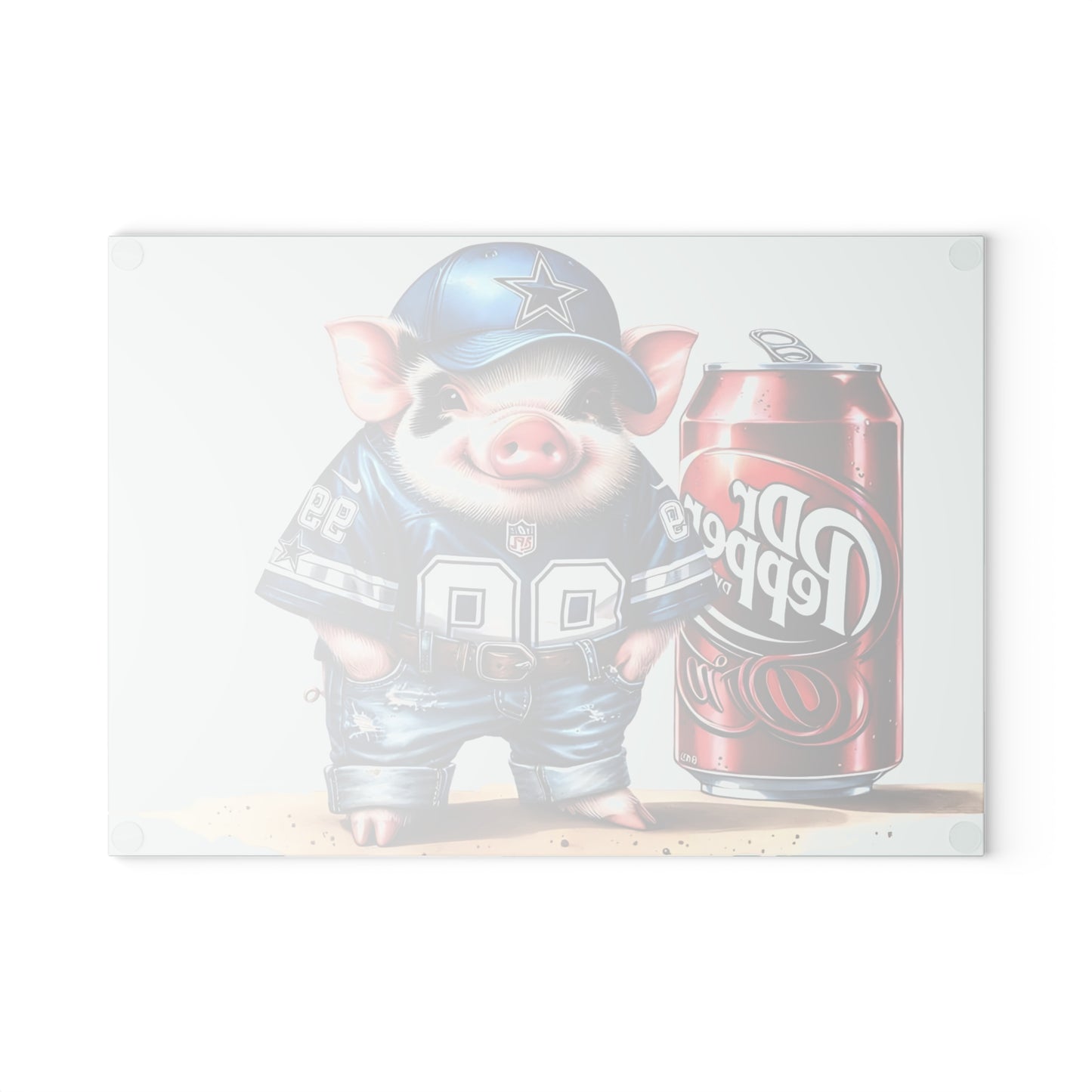 Tabla de cortar de vidrio con diseño de cerdo Jersey azul y blanco: divertida tabla de charcutería con estilo sureño