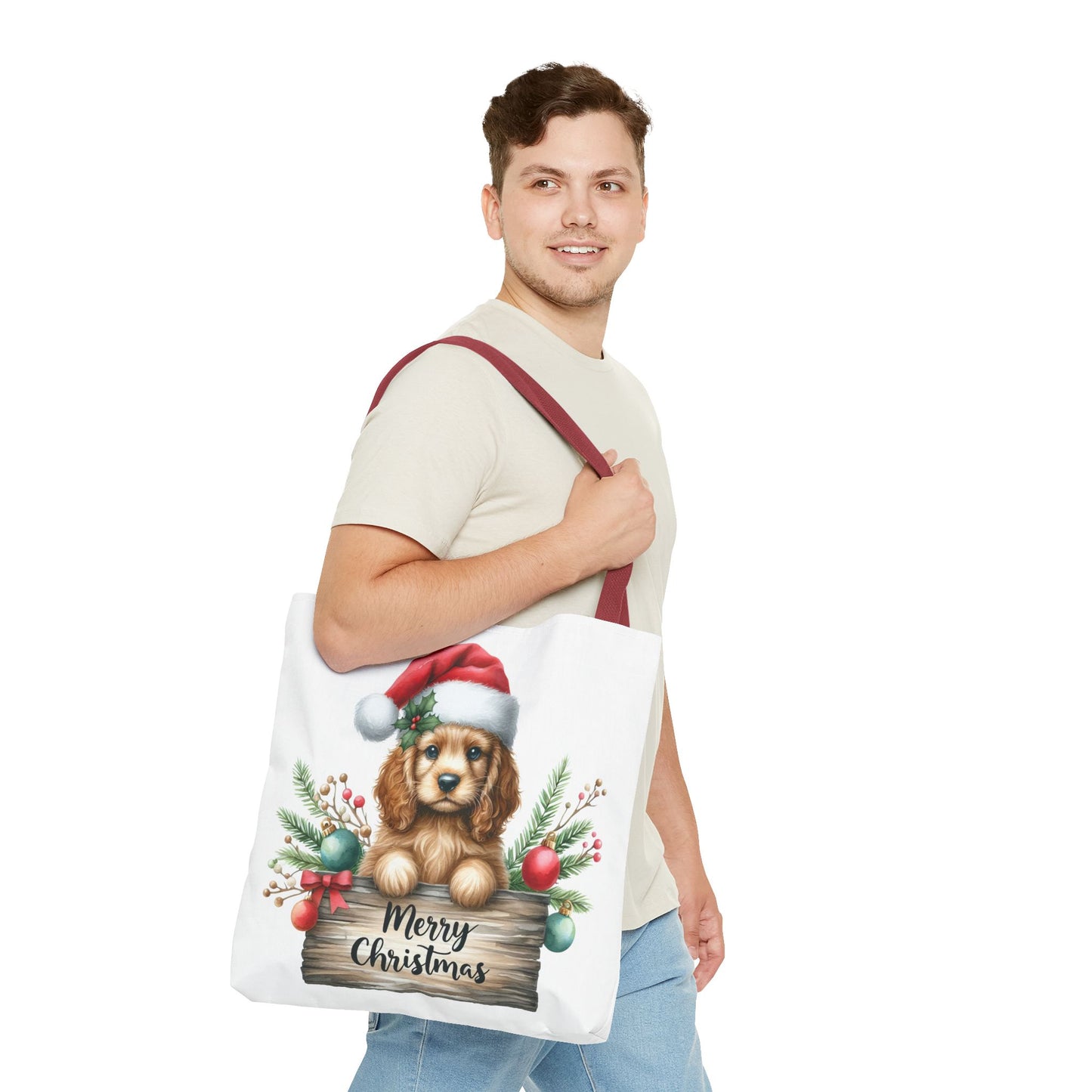 🐶 Cocker Spaniel “Merry Christmas” Tote Bag – Cozy Holiday Charm in Every Stitch 🎄