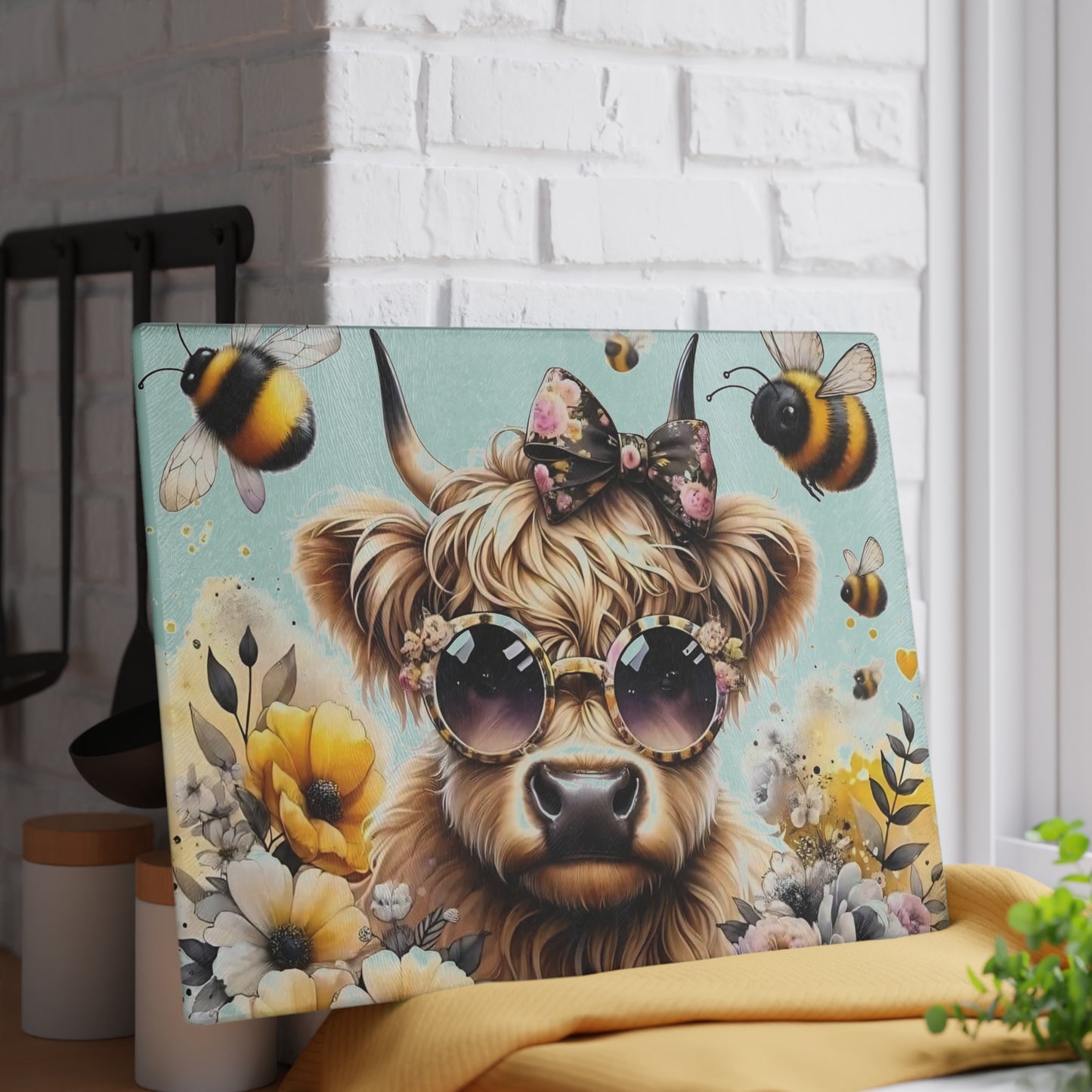 Tabla de cortar de vaca, regalo único, tabla de cortar de vidrio templado, tabla de charcutería, tabla de cortar, regalo de inauguración de la casa, tabla de cortar personalizada