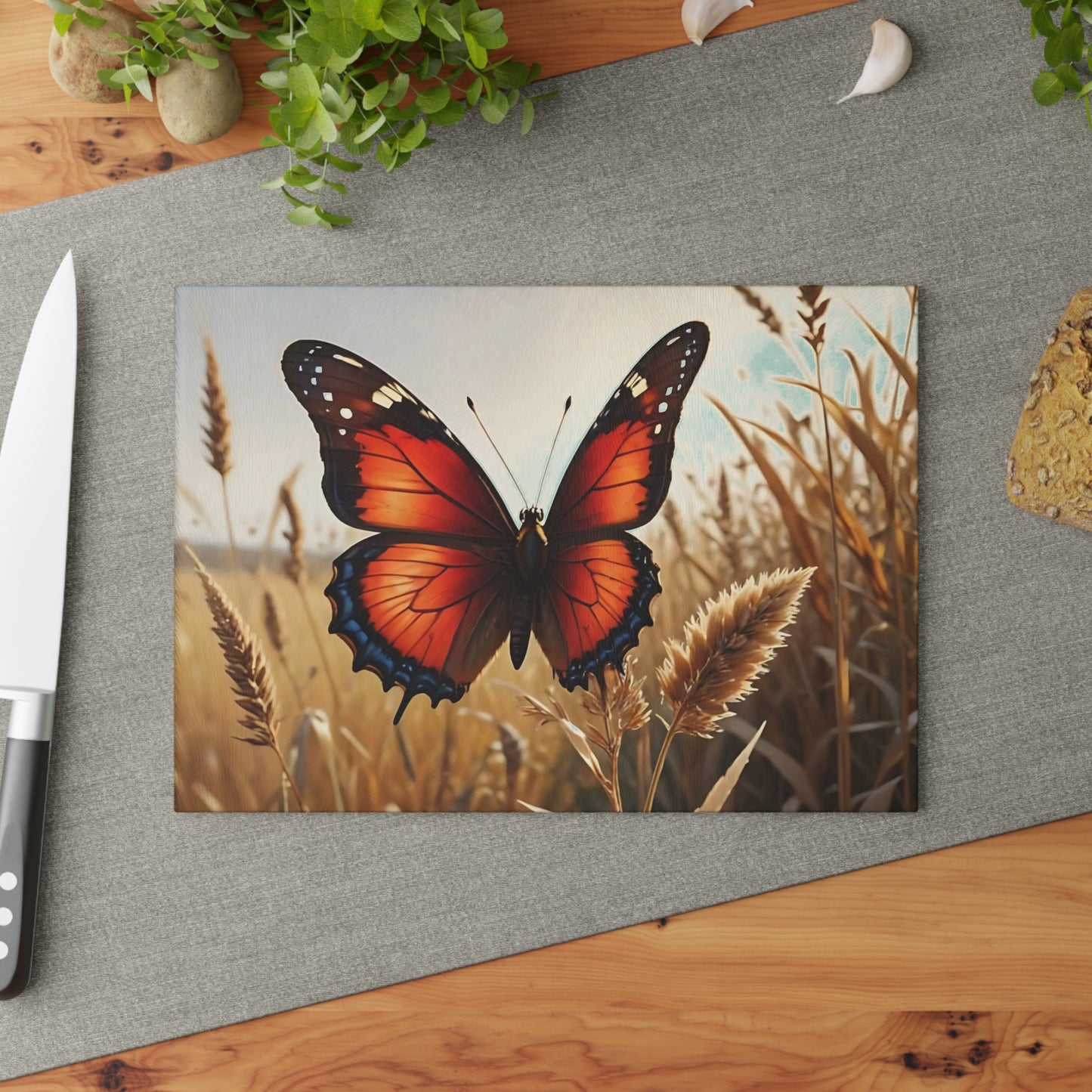 Hermosa tabla de cortar de vidrio con forma de mariposa, decoración de mariposas, tabla de cortar, decoración de cocina, arte de cocina, tabla para servir, regalo de pavo real, regalo de mariposa, tabla de cortar floral