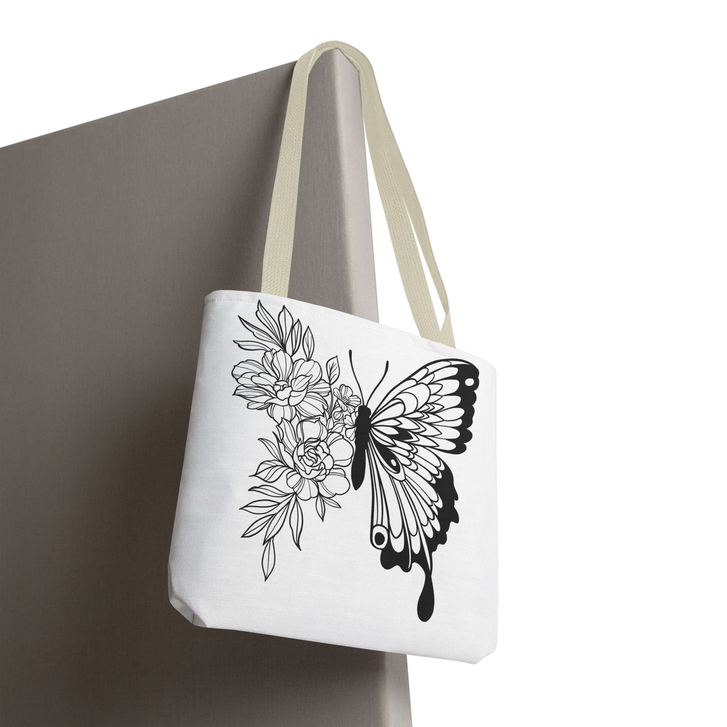 🦋 Black & White Butterfly Floral Tote Bag – Elegant Simplicity in Every Carry 🌸👜
