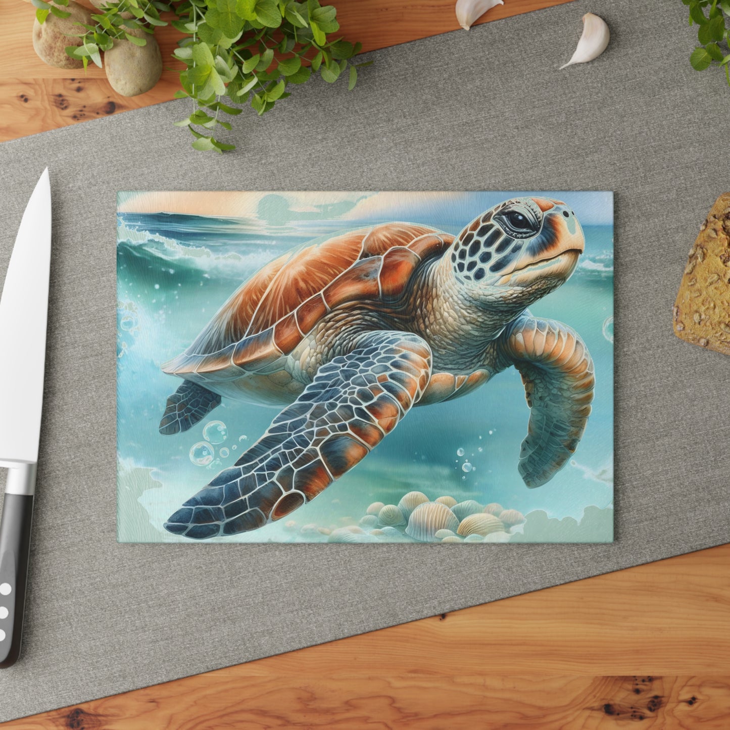 Tabla de cortar Sea Turtle Ocean Drift: un toque submarino para tu cocina