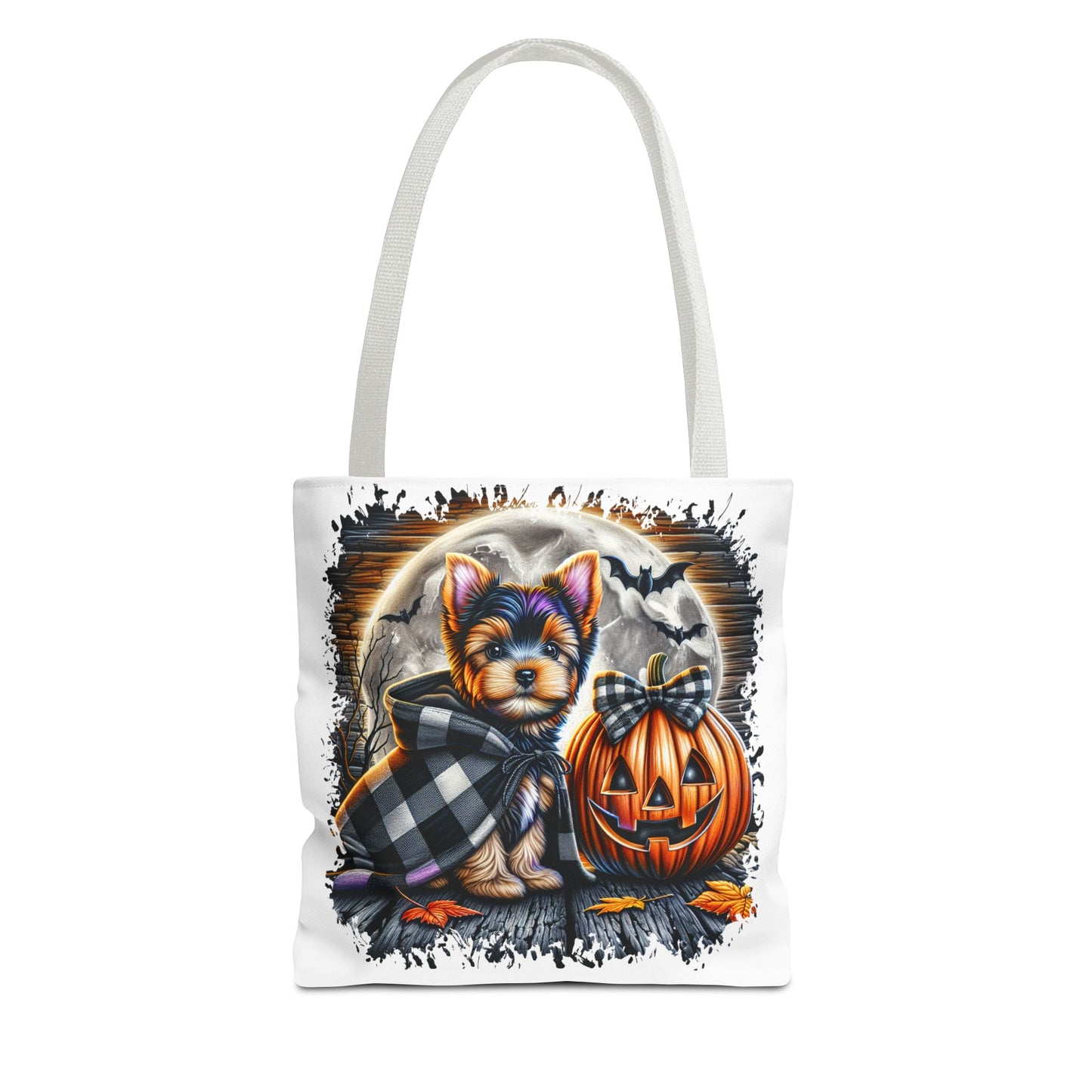 ๐ Yorkie Halloween Tote Bag โ Spooky Cute & Plaid Perfect ๐พ๐ค๐