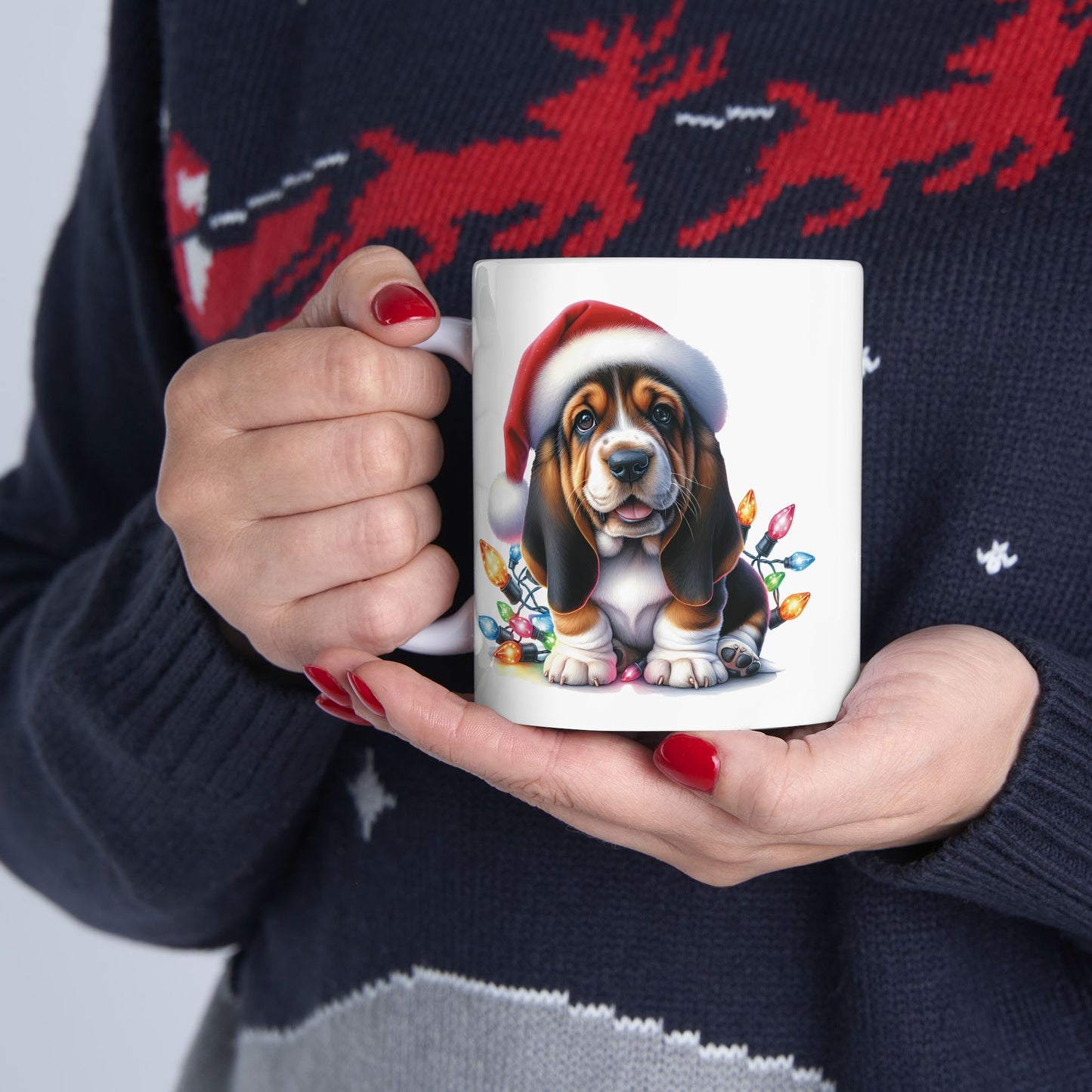 🎄 Basset Hound Christmas Mug – Festive Floppy Ears & Holiday Cheer 🐾