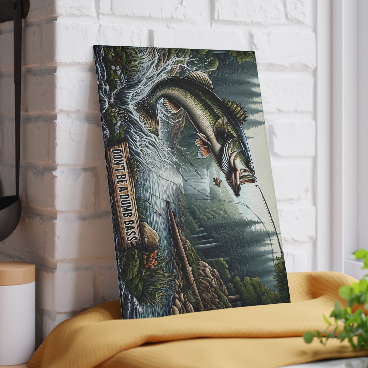 🎣🐟 Don’t Be a Dumb Bass Cutting Board – Funny Fishing Gift & Rustic Cabin Kitchen Décor 🇺🇸🌲