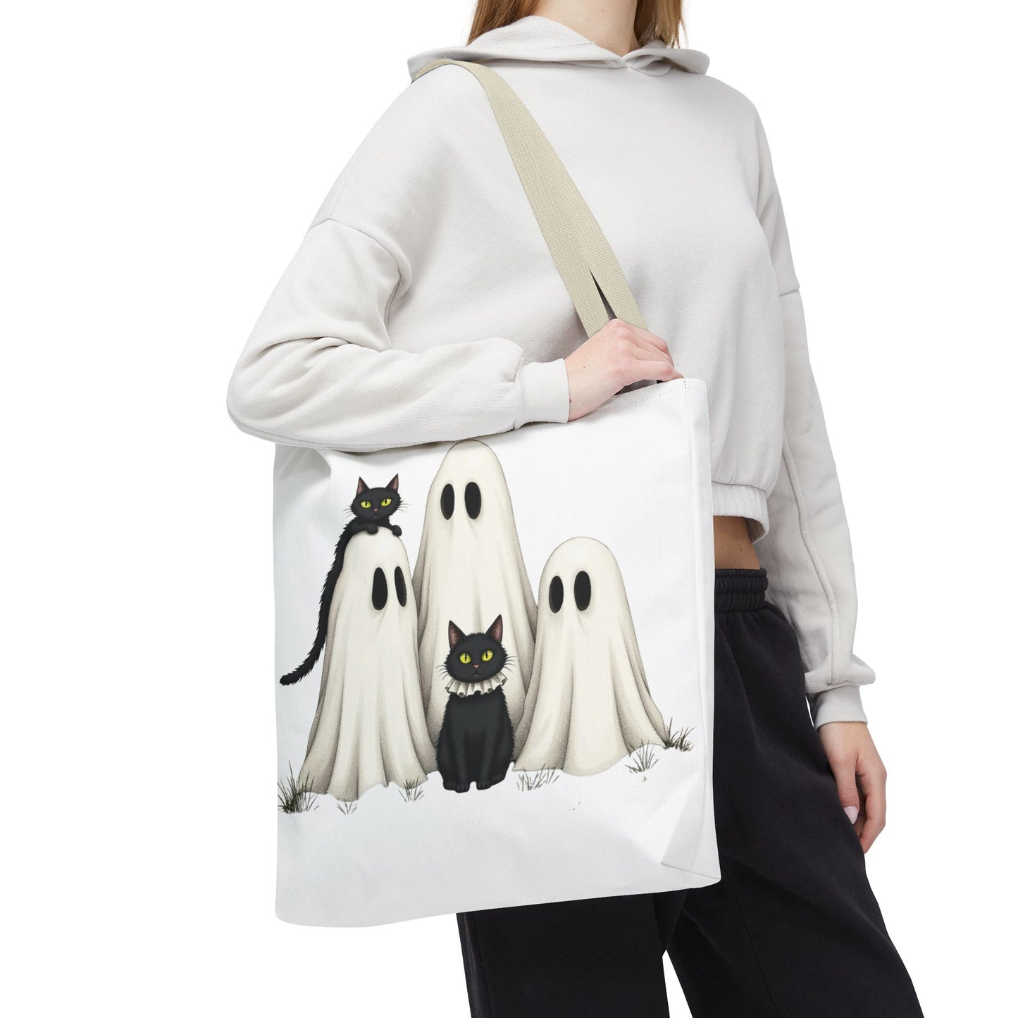 ๐โโฌ Ghosts & Black Cats Halloween Tote Bag โ Spooky Chic Retro Vibes ๐ป๐