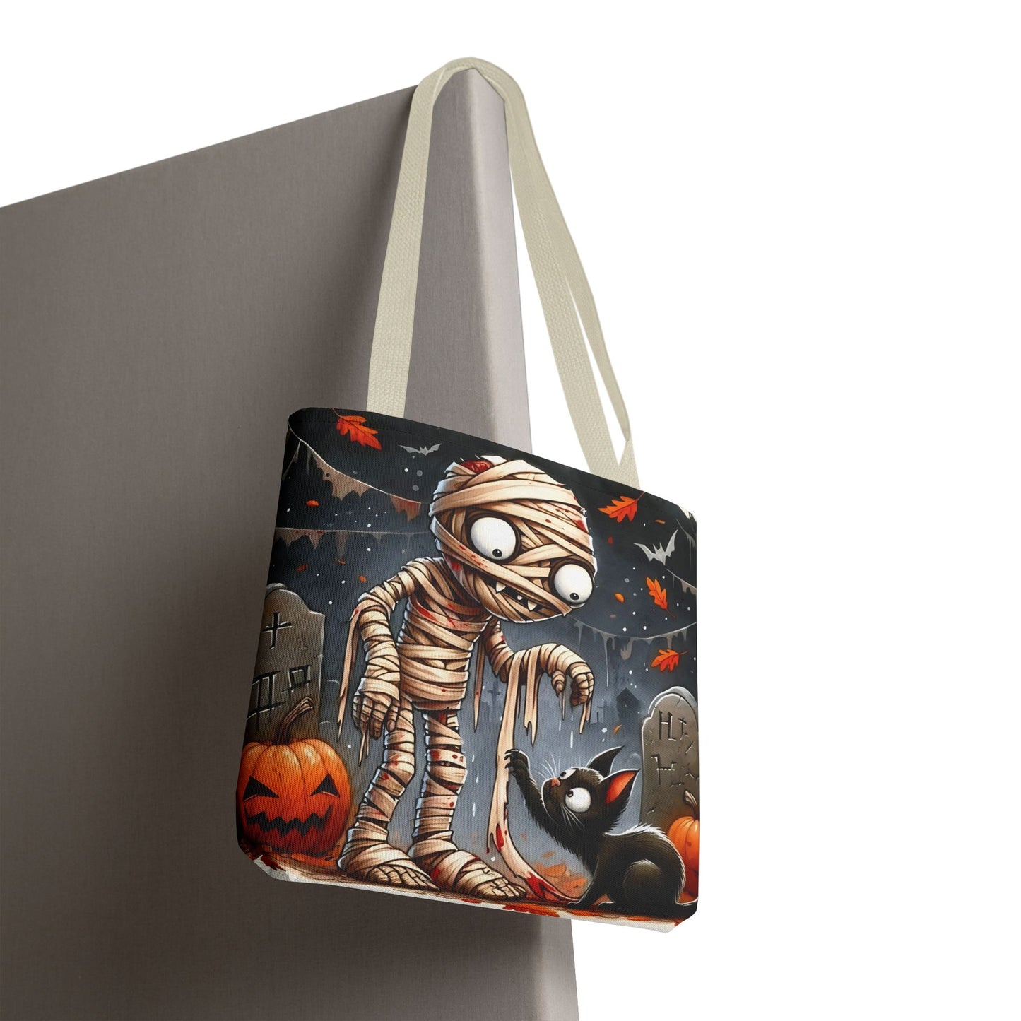🎃 Mummy & Black Cat Halloween Tote Bag – Spooky Cute & Perfect for Trick-or-Treating 🖤🛍️