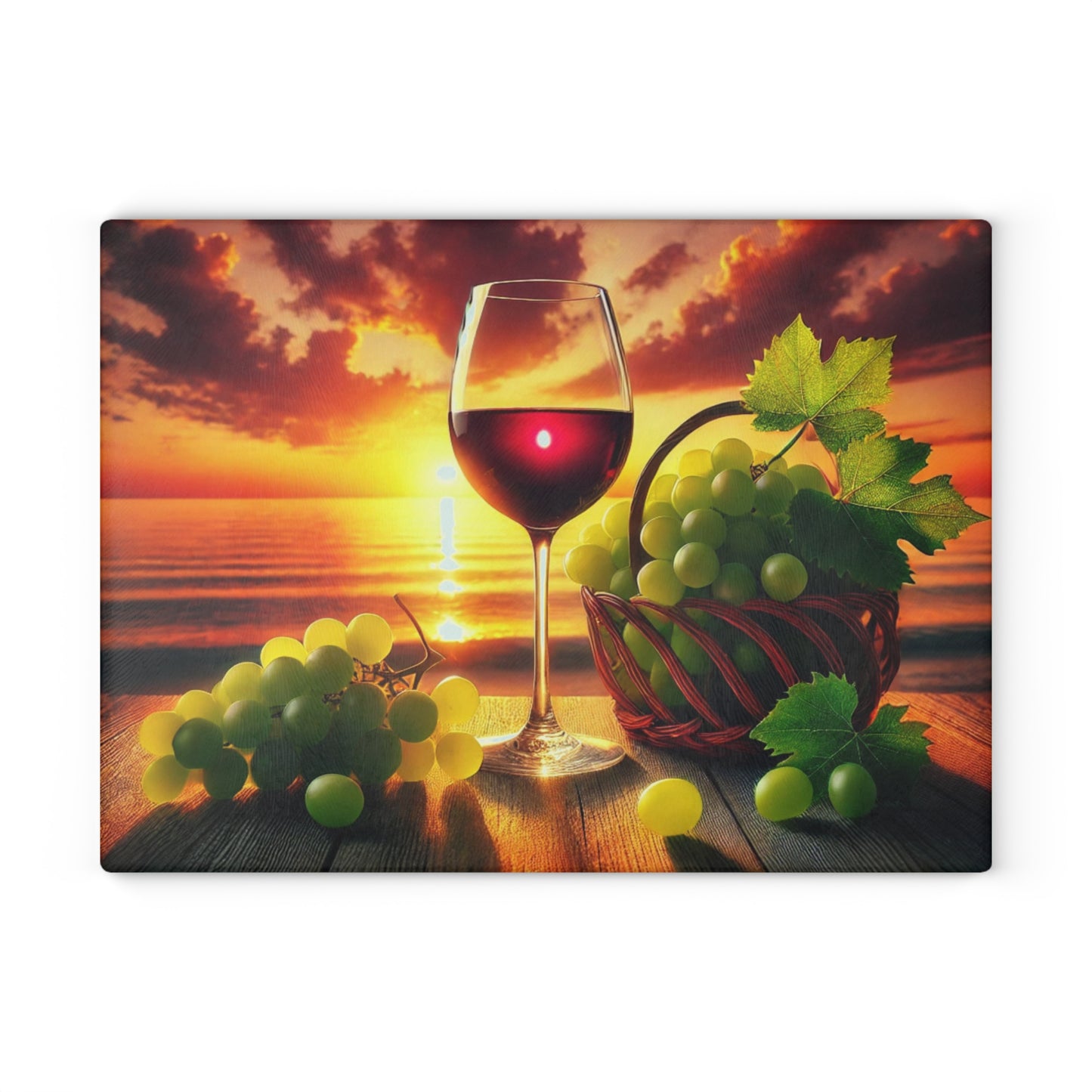 🍷🌅 Sunset Sips – Wine and Grapes Glass Cutting Board for Elegant Kitchen Vibes 🍇